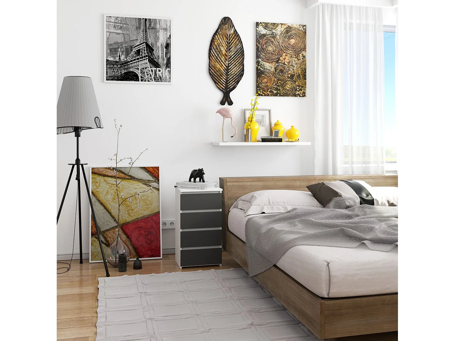 Commode AKORD CL4 Blanche 40 cm 4 tiroirs façade Gris Graphite 40x35x74 cm