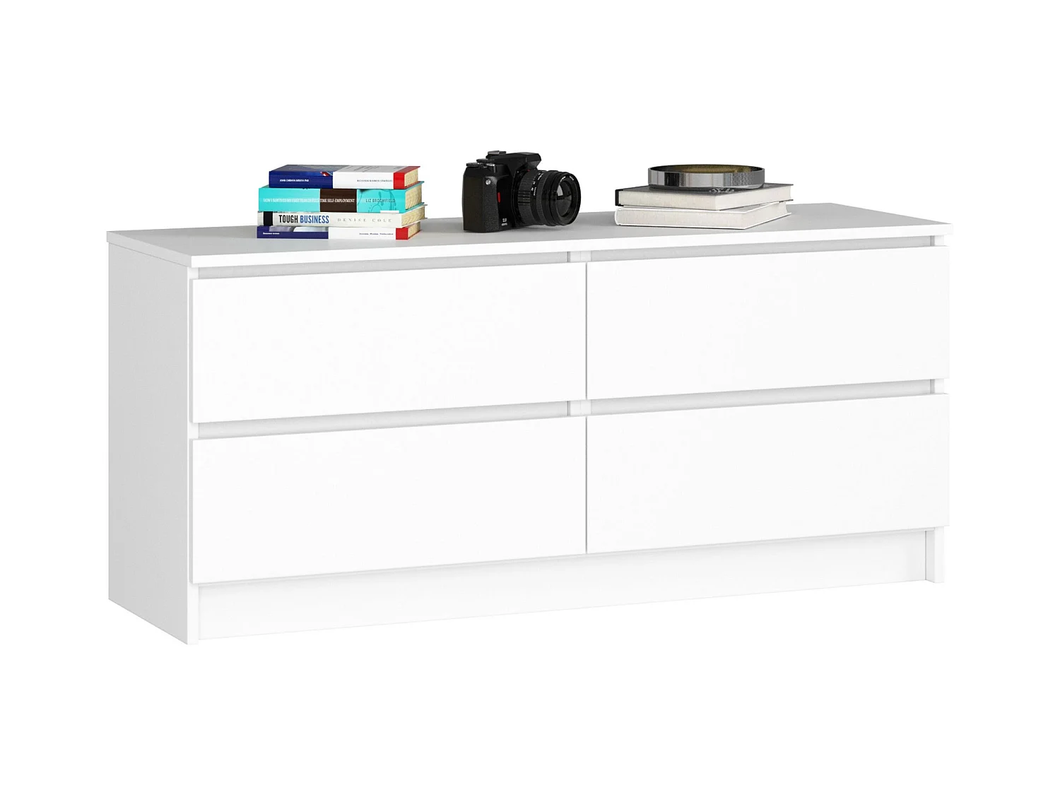Commode AKORD K120 Blanche 120 cm 4 tiroirs façade Blanche 120x40x55 cm