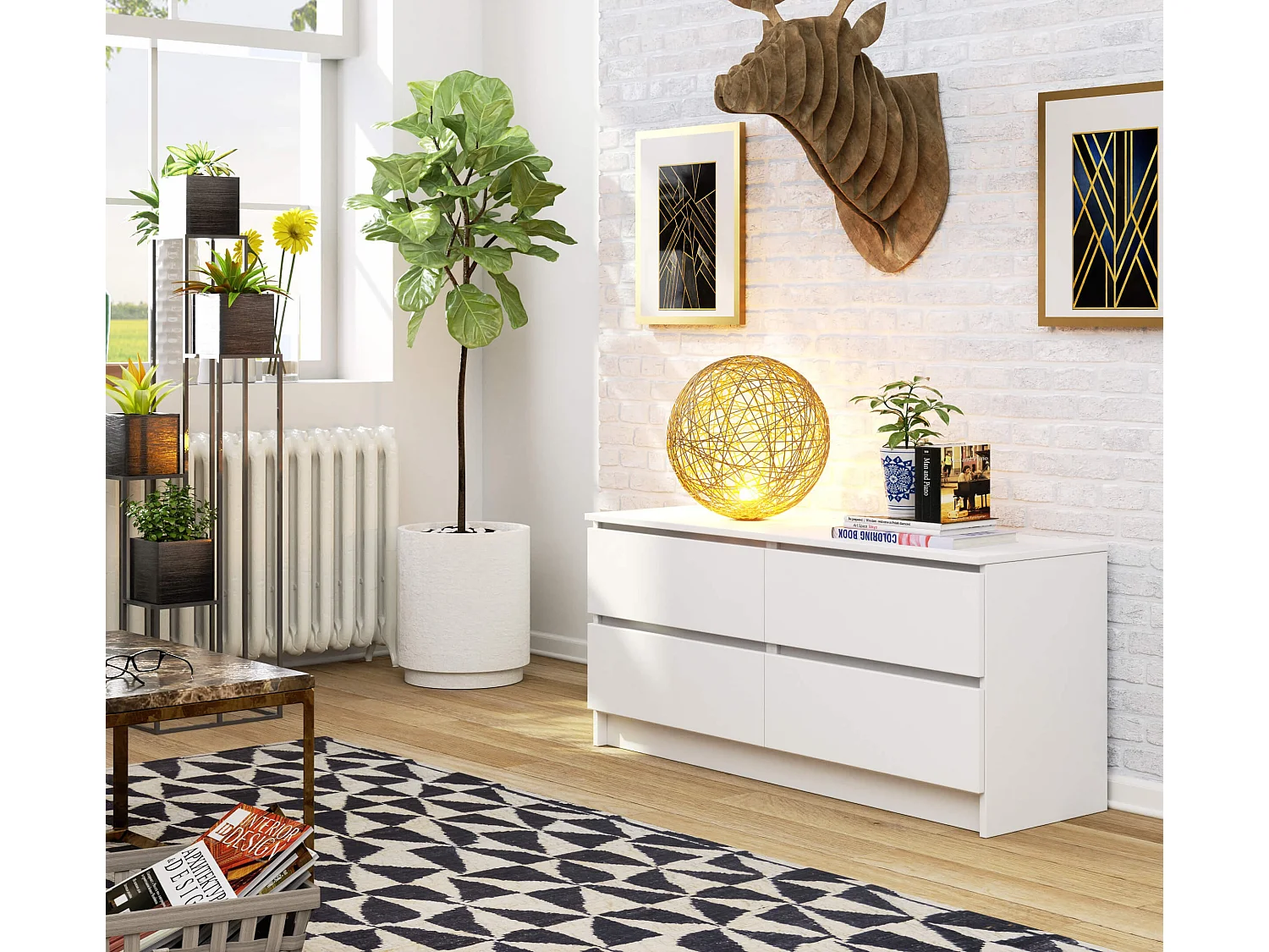 Komoda AKORD K120 Biała 120 cm 4 szuflady kolor Biały mat 120x40x55 cm