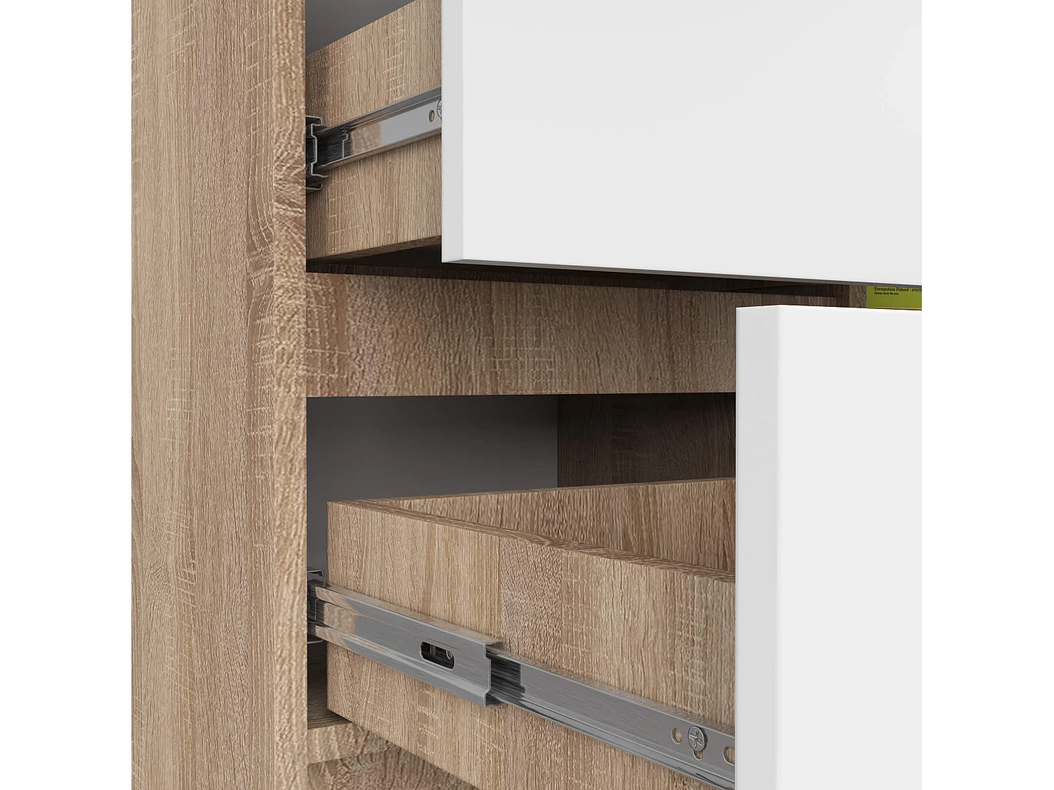 Cómoda AKORD JERRY Roble Sonoma 80 cm 1 puerta 3 cajones frente en color Blanco 2 estantes 80x35x77 cm