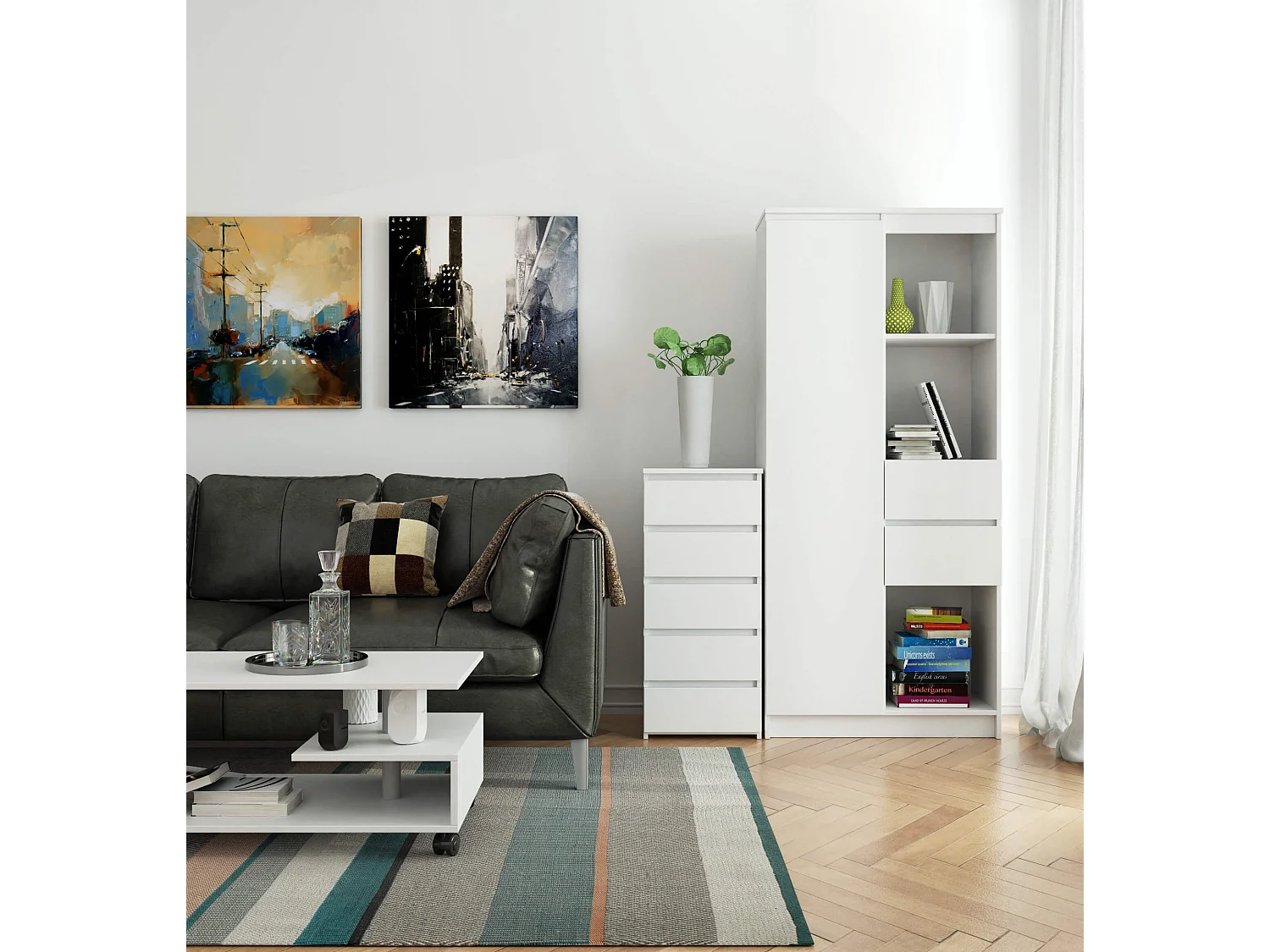 Kommode AKORD CL5 Weiß 40 cm 5 Schubladen B40 x H92 x T35 cm