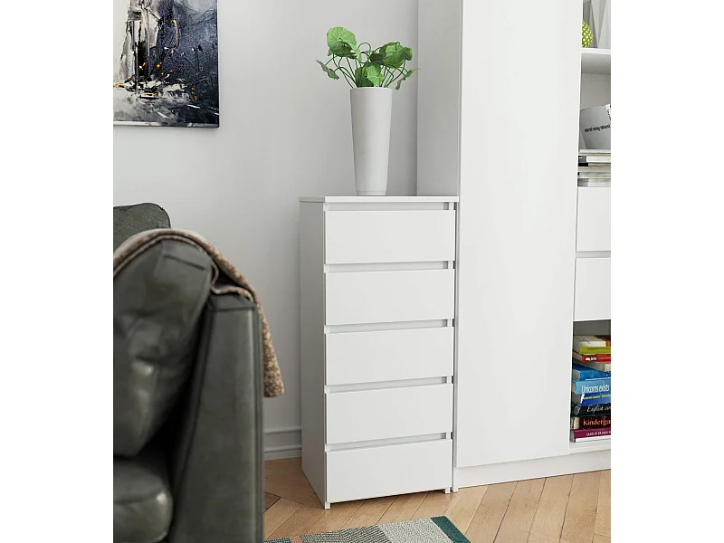 Commode AKORD CL5 Blanche 40 cm 5 tiroirs façade Blanche 40x35x92 cm
