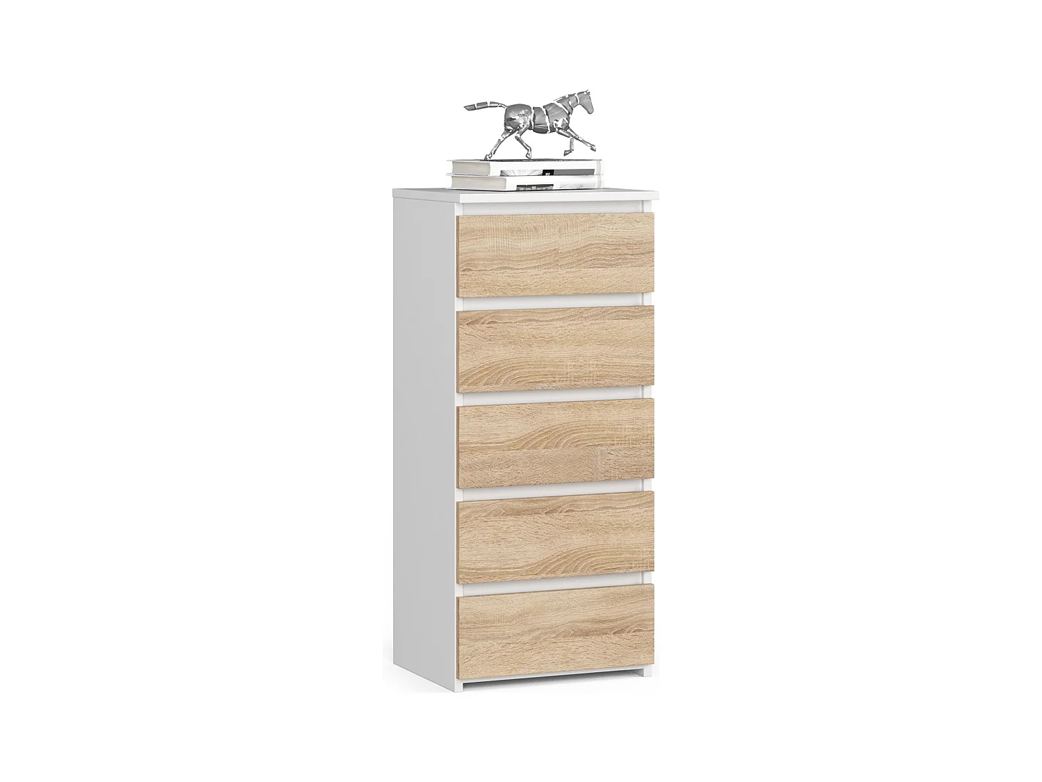 Commode AKORD CL5 Blanche 40 cm 5 tiroirs façade Chêne Sonoma 40x35x92 cm