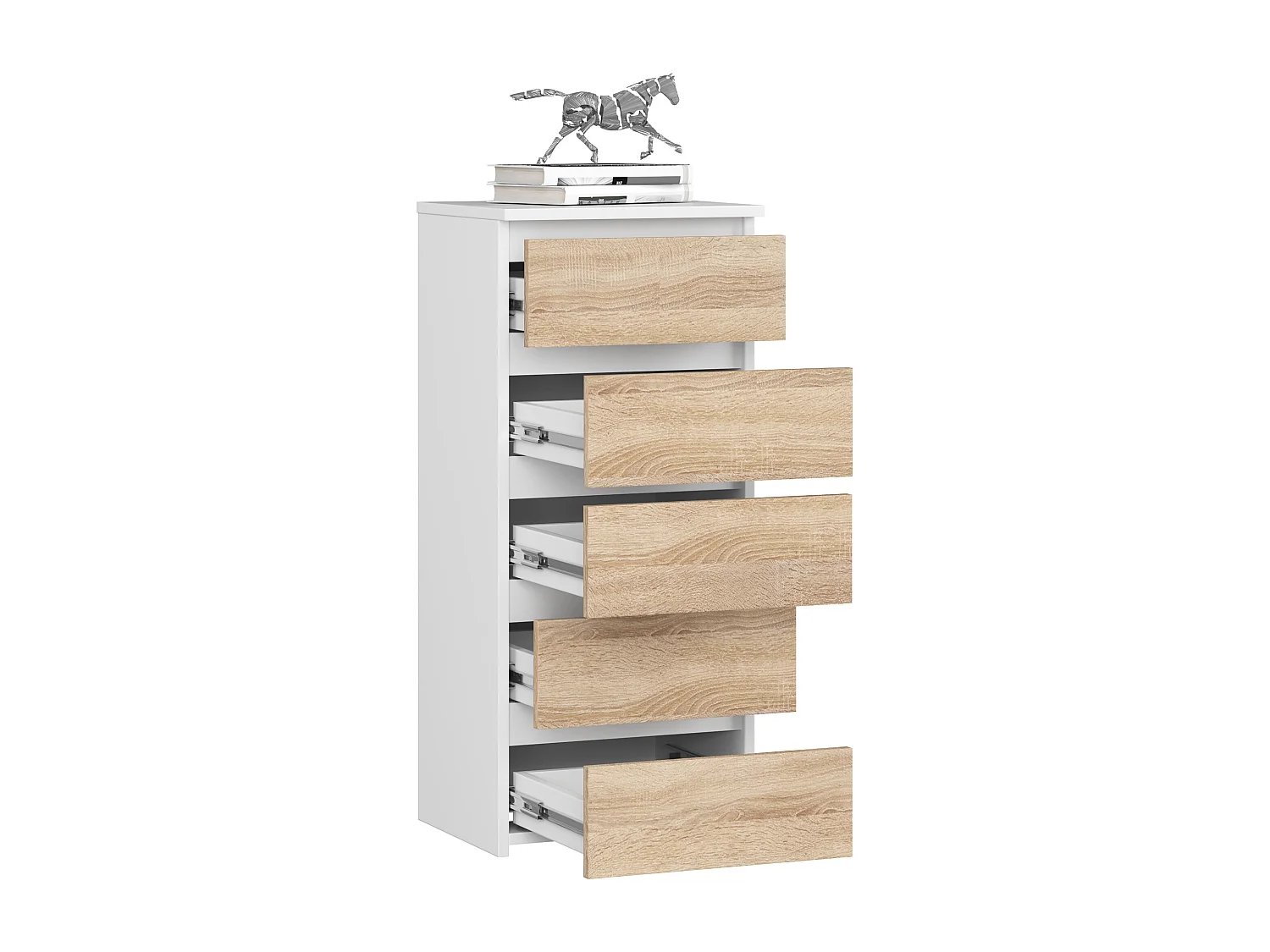 Commode AKORD CL5 Blanche 40 cm 5 tiroirs façade Chêne Sonoma 40x35x92 cm