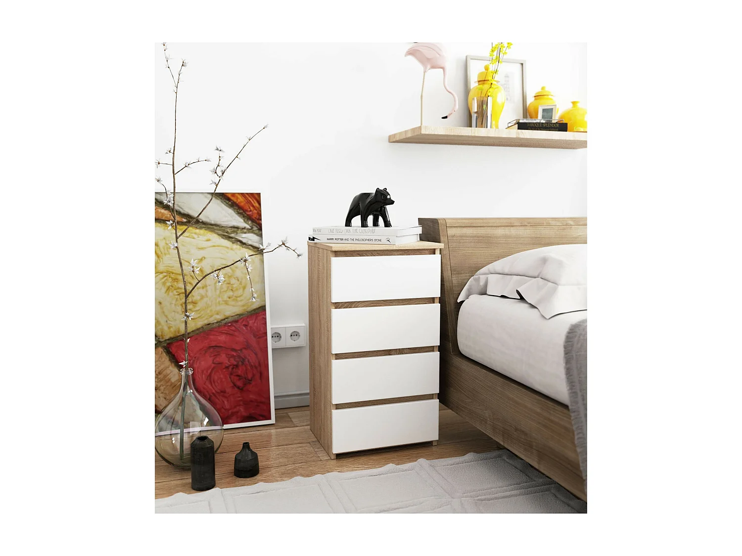 Kommode AKORD CL4 Sonoma-Eiche 40 cm 4 Schubladen Front Weiß B40 x H74 x T35 cm