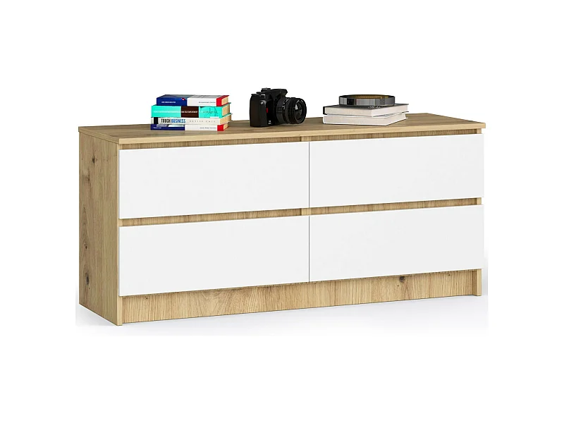 Kommode AKORD K120 Eiche Artisan 120 cm 4 Schubladen Front Weiß B120 x H55 x T40 cm
