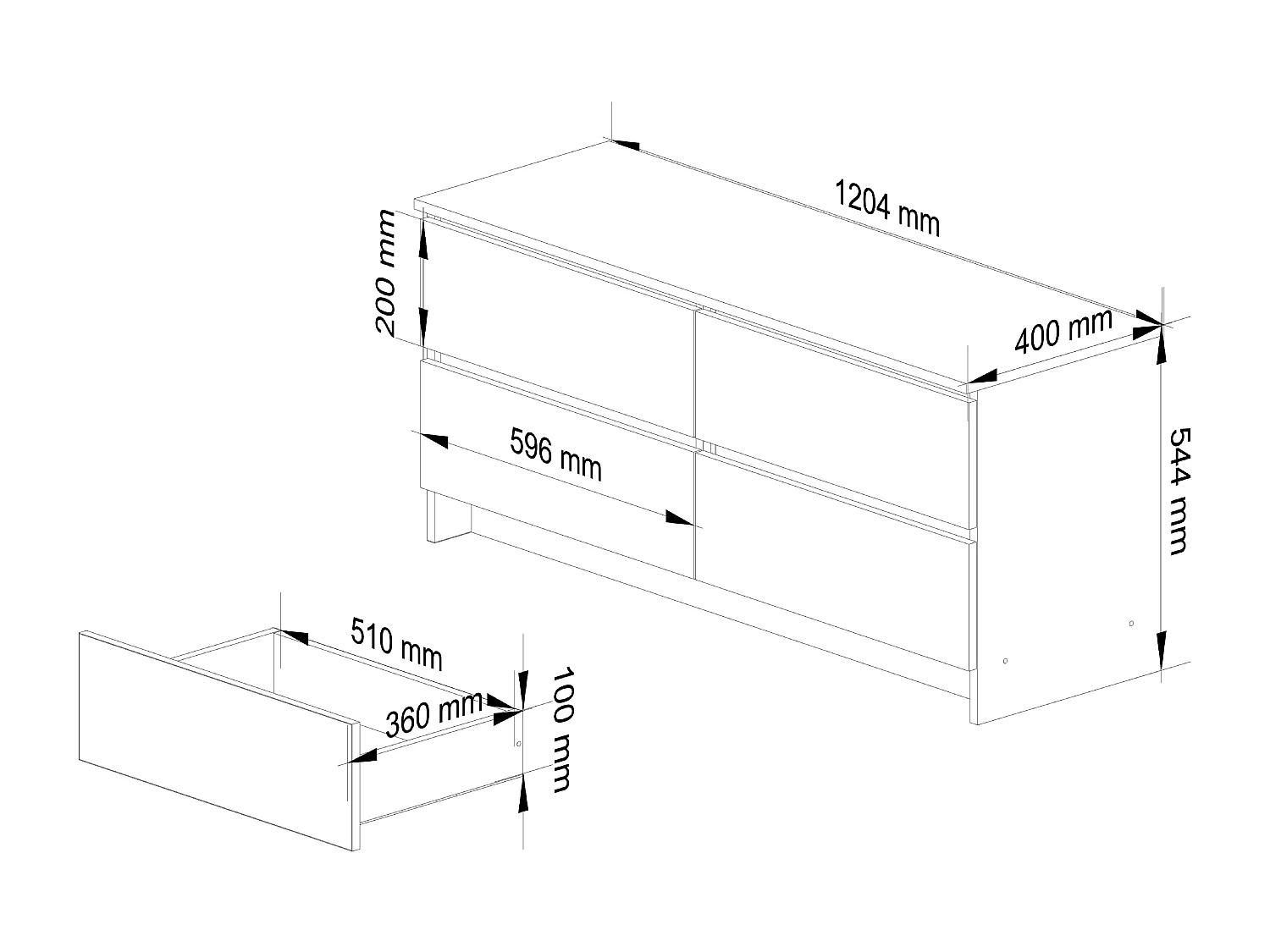 Cassettiera AKORD K120 Quercia Artisan 120 cm 4 cassetti inserto frontale Bianco 120x40x55 cm