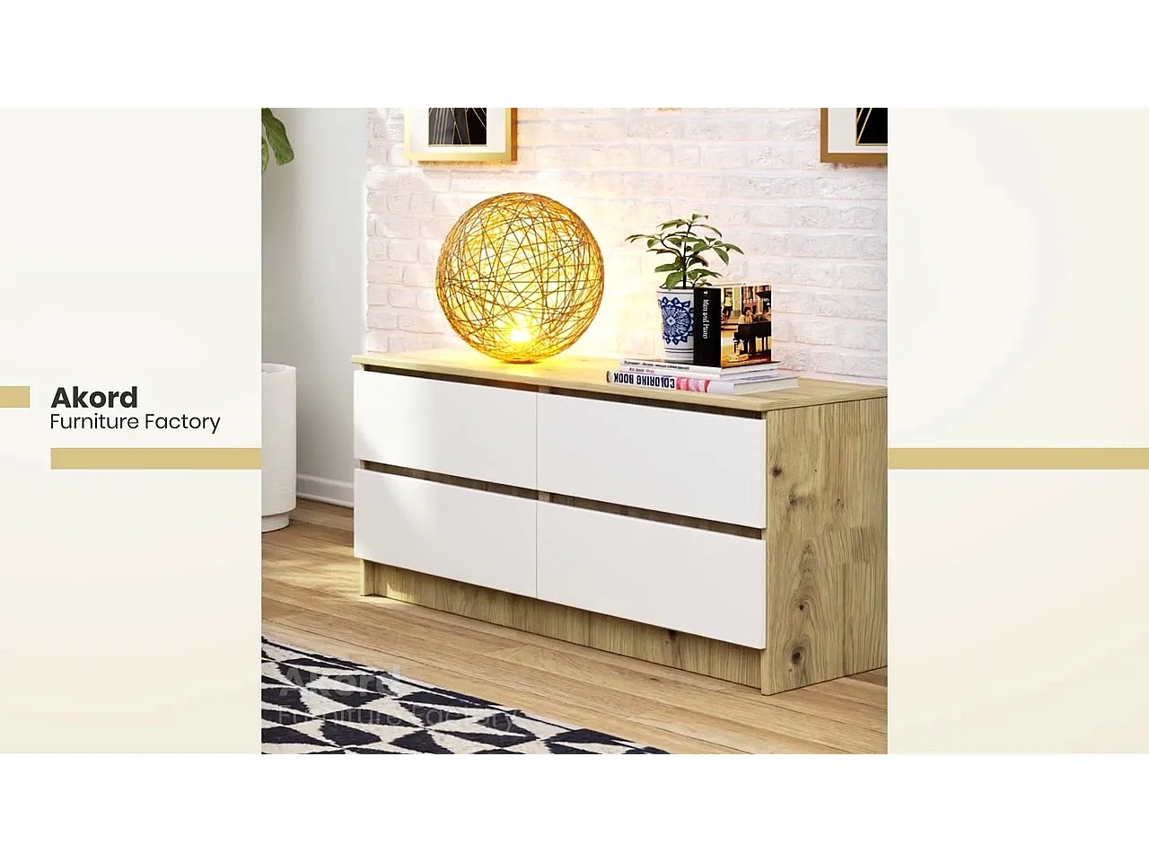 Komoda AKORD K120 Dąb Artisan 120 cm 4 szuflady kolor Biały mat 120x40x55 cm