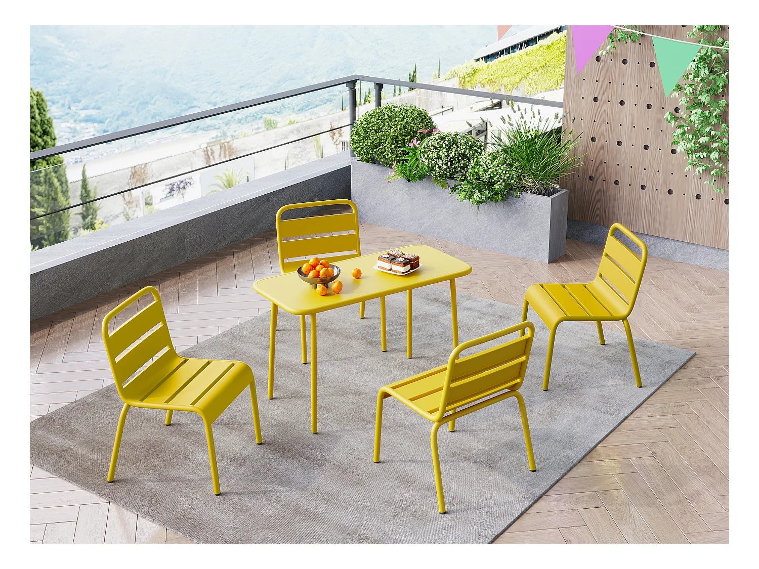 Lote de 2 sillas de jardín apilables para niños de metal - Amarillo mostaza - POPAYAN de MYLIA