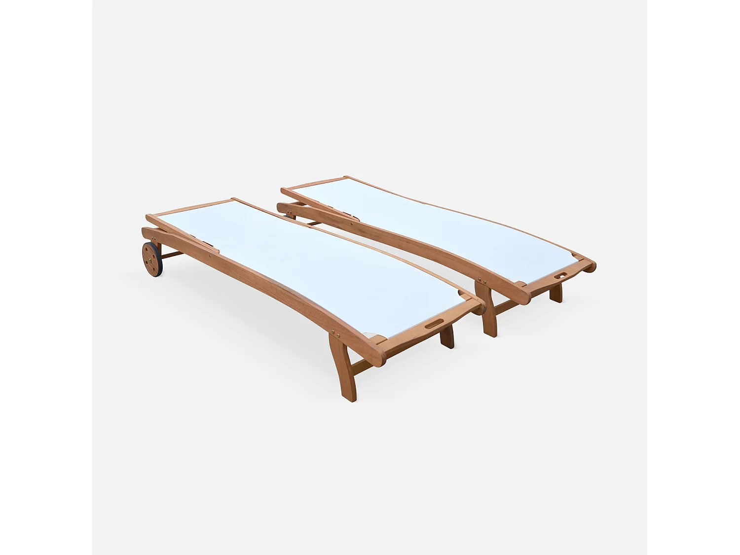 Set di 2 lettini multiposizione in legno con rotelle, bianco