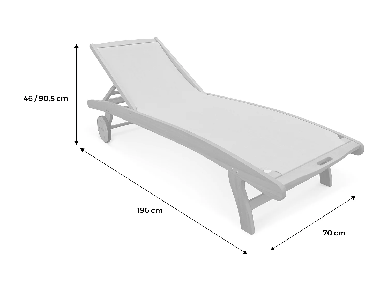 Set di 2 lettini multiposizione in legno con rotelle, bianco