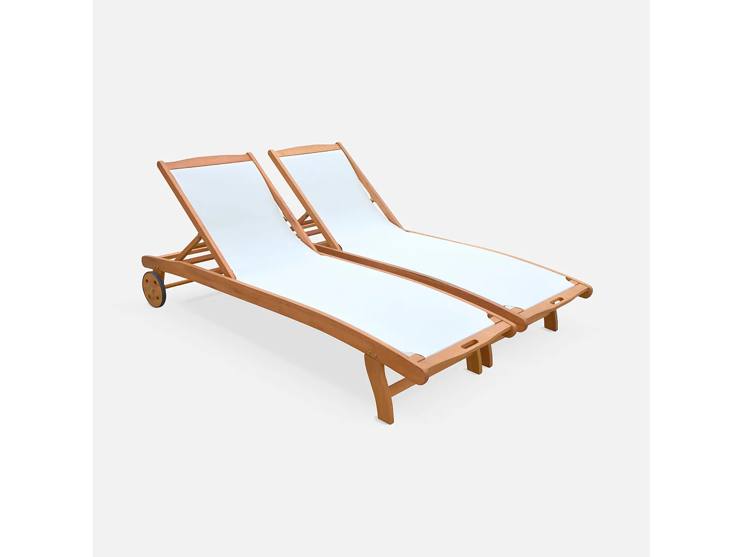 Tumbona de madera multiposición con ruedas, set de 2 blanco
