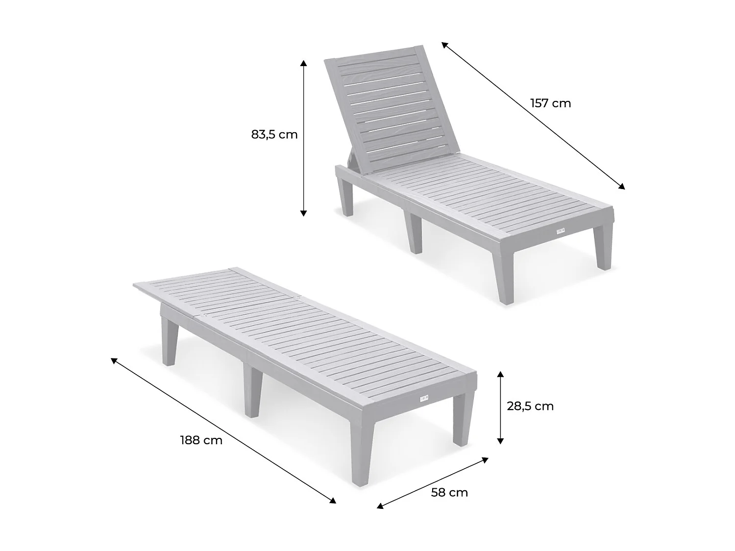 Set di 2 lettini prendisole multiposizione, grigio