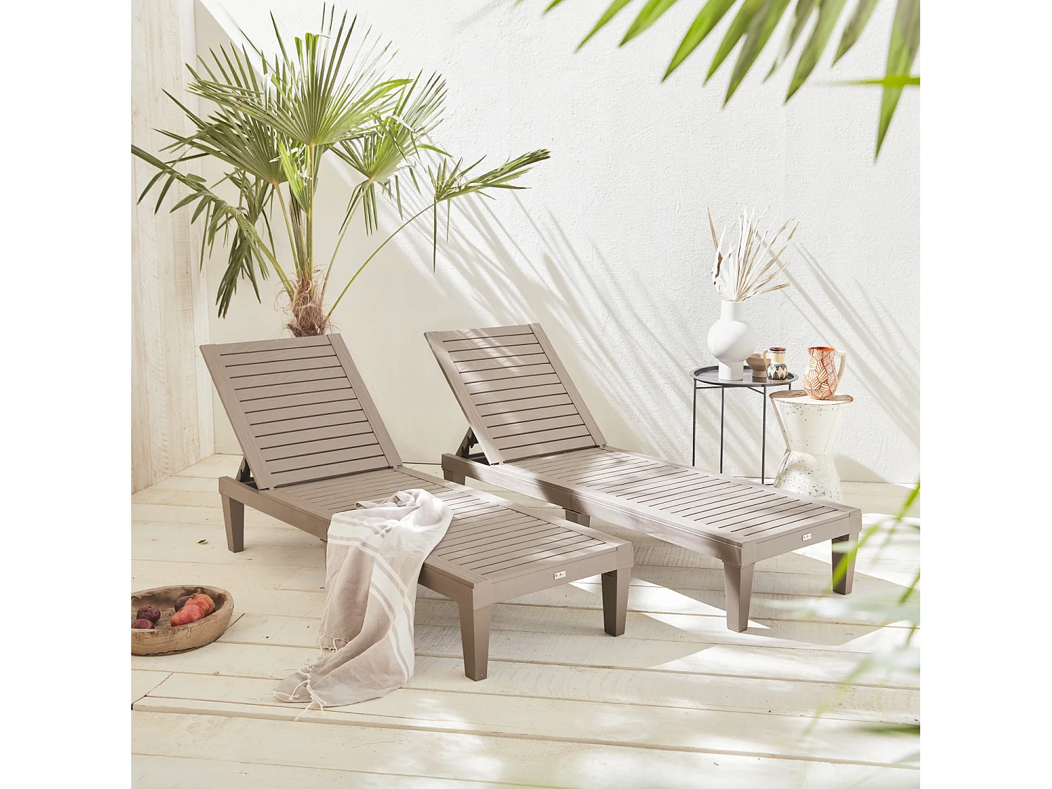 Set 2 lettini prendisole multiposizione, grigio