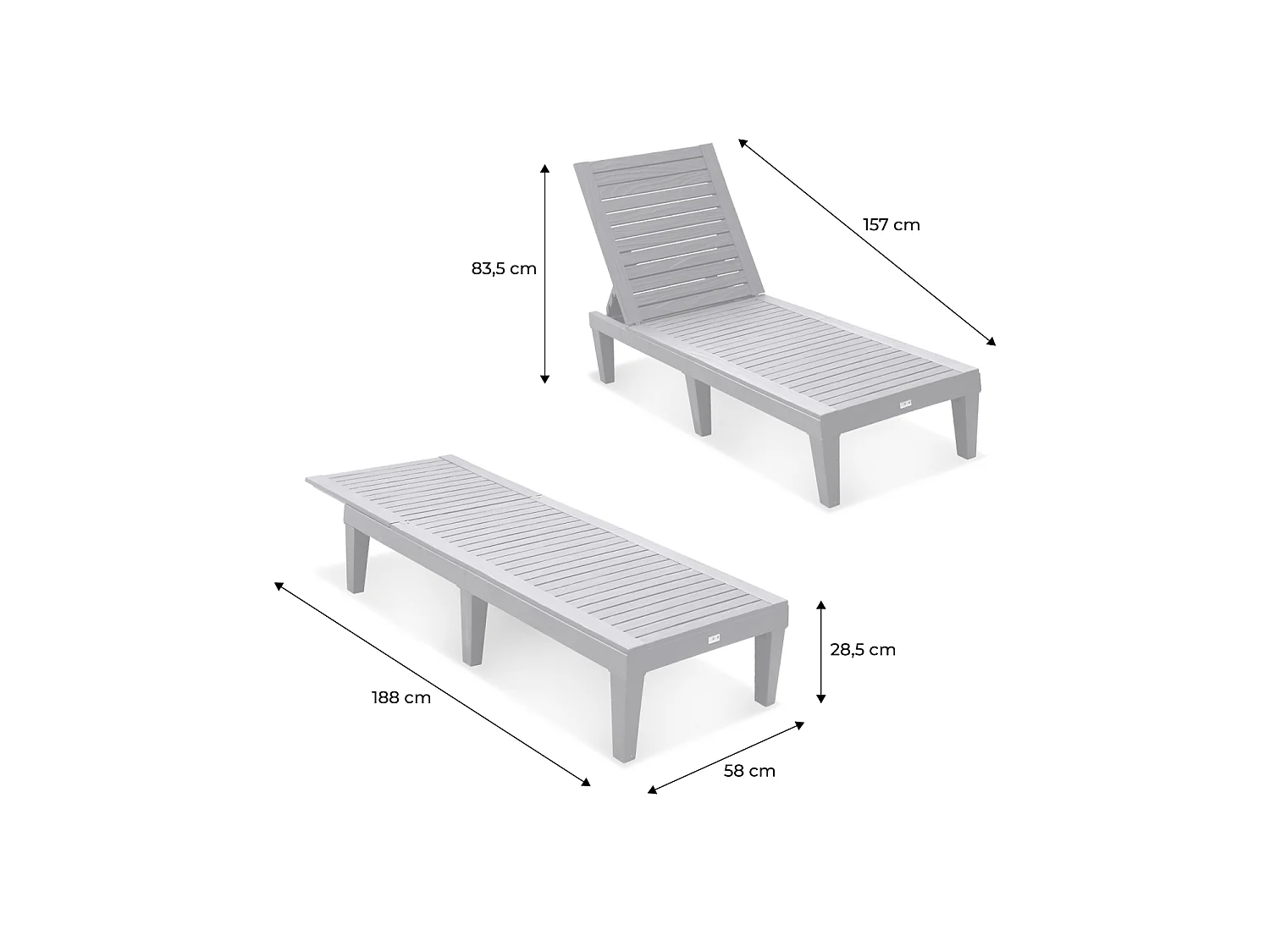 Set 2 lettini prendisole multiposizione, grigio