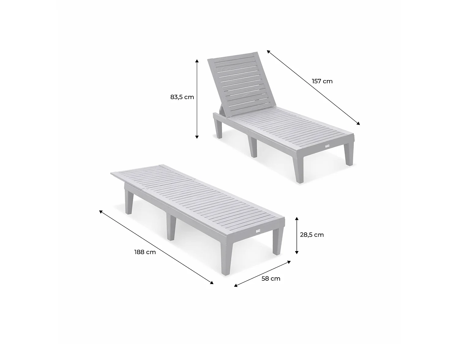Set 2 lettini prendisole multiposizione, grigio