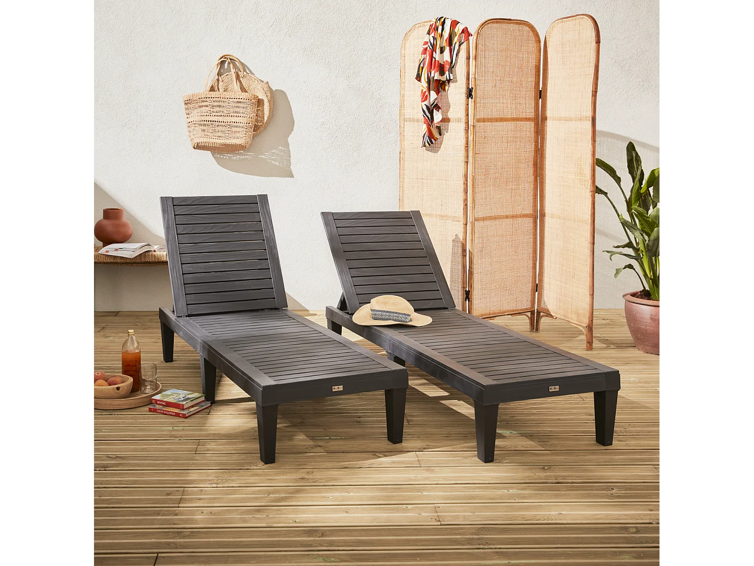 Set di 2 lettini prendisole multiposizione, nero