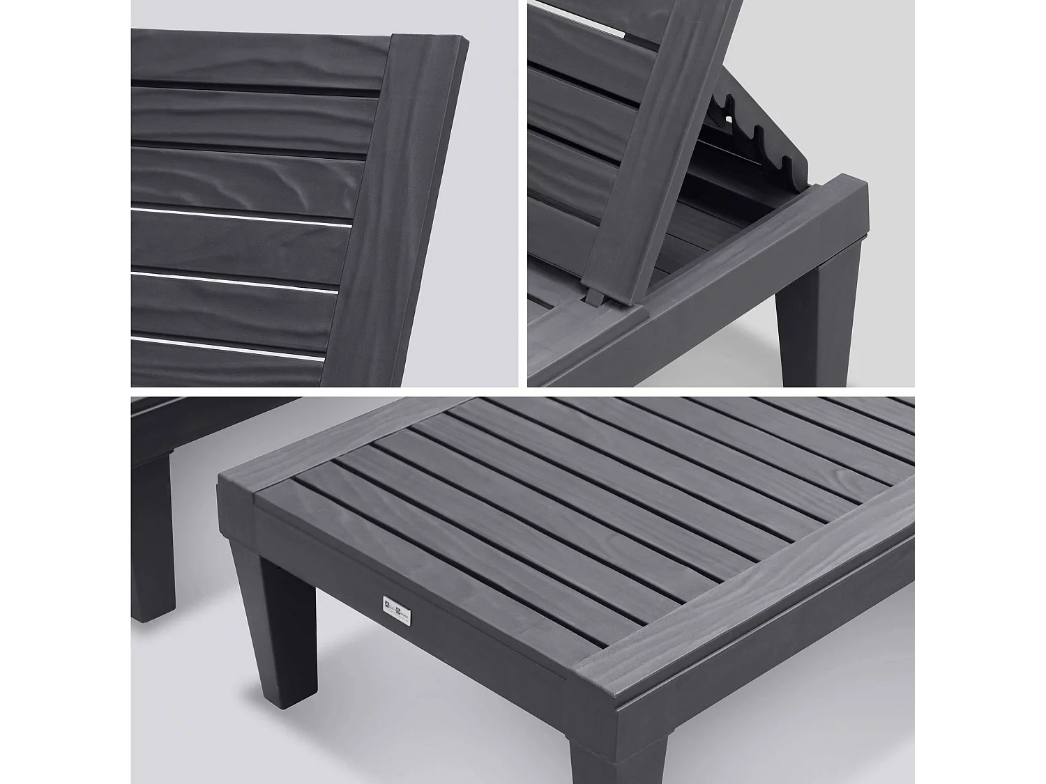 Set di 2 lettini prendisole multiposizione, nero