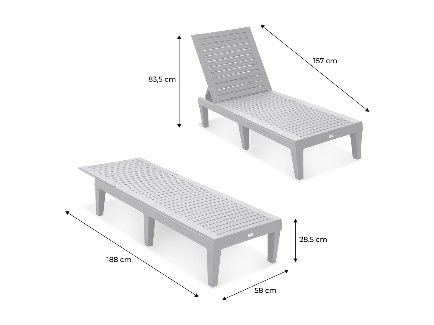 Set di 2 lettini prendisole multiposizione, nero