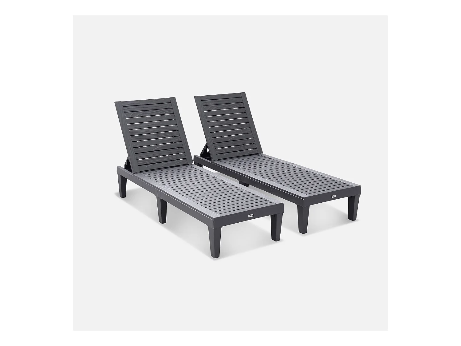 Lot de 2 bains de soleil. PIA. transats multi positions. en plastique. noir