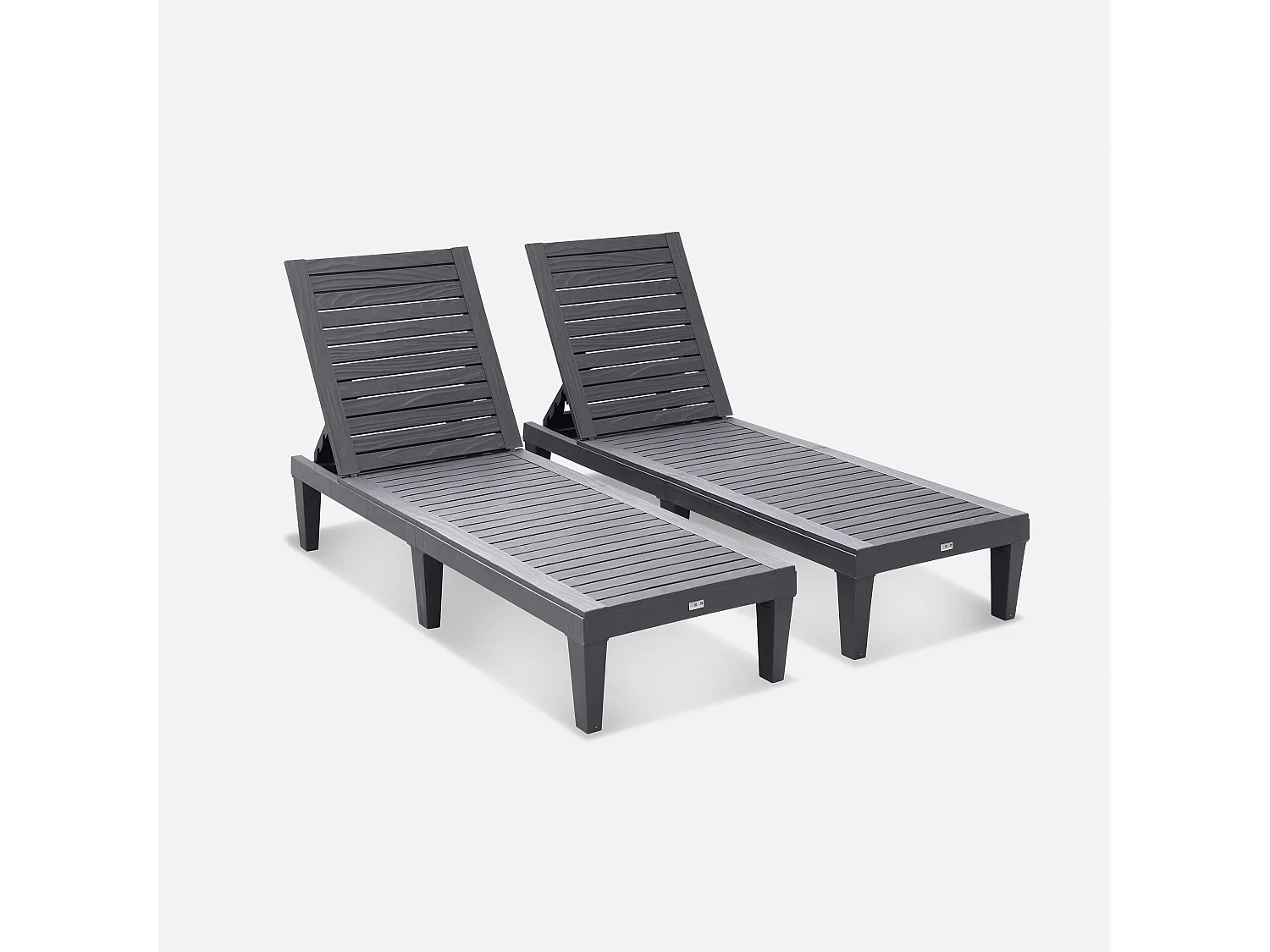 Lot de 2 bains de soleil. PIA. transats multi positions. en plastique. noir