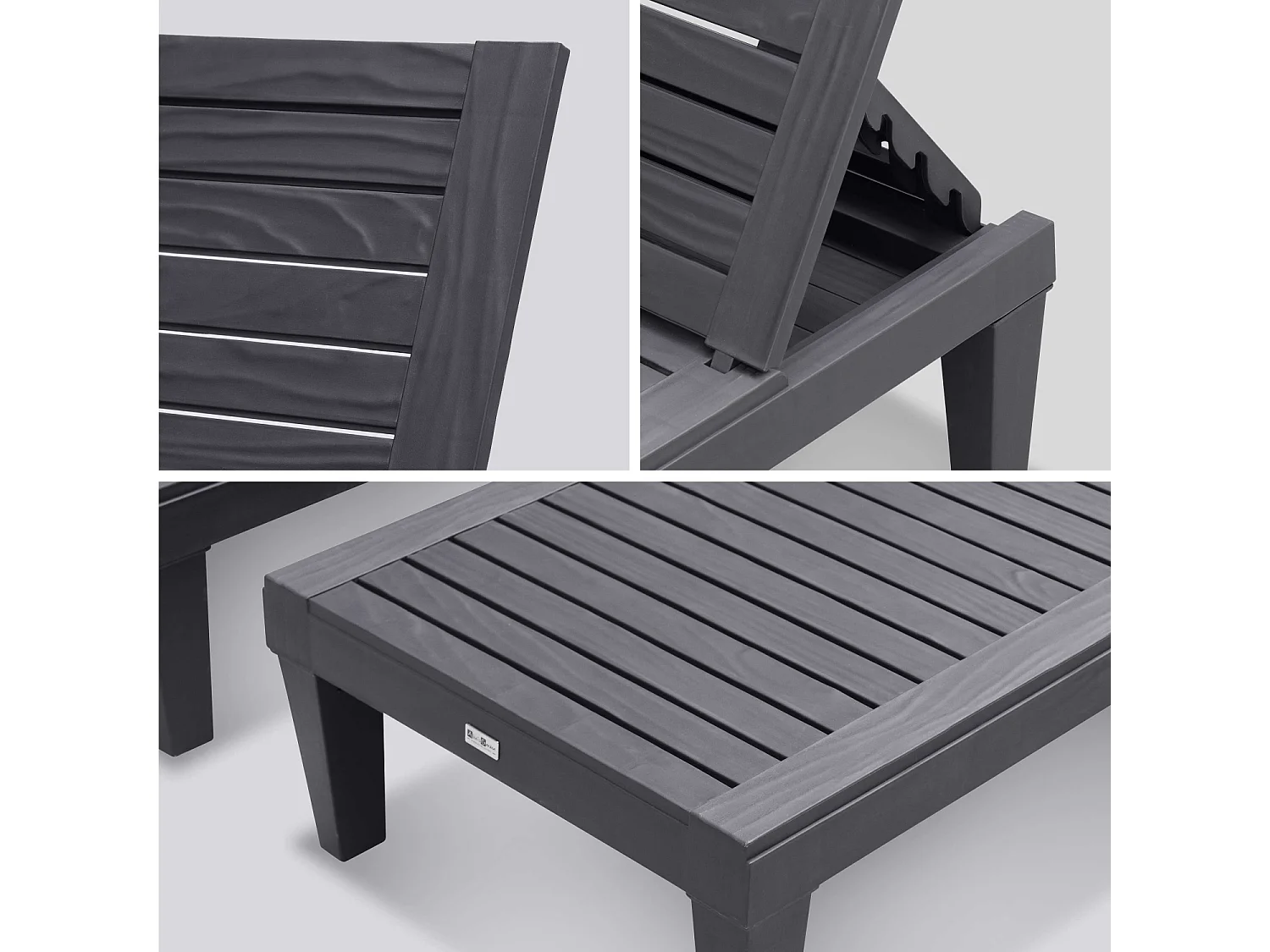 Lot de 2 bains de soleil. PIA. transats multi positions. en plastique. noir