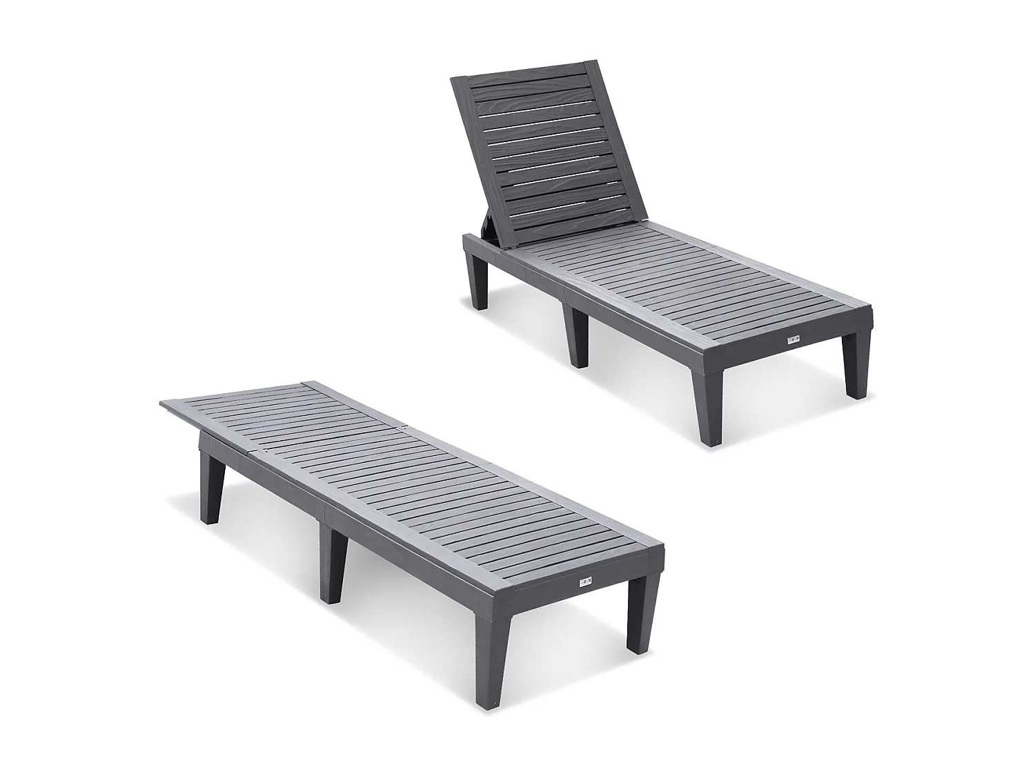 Lot de 2 bains de soleil. PIA. transats multi positions. en plastique. noir