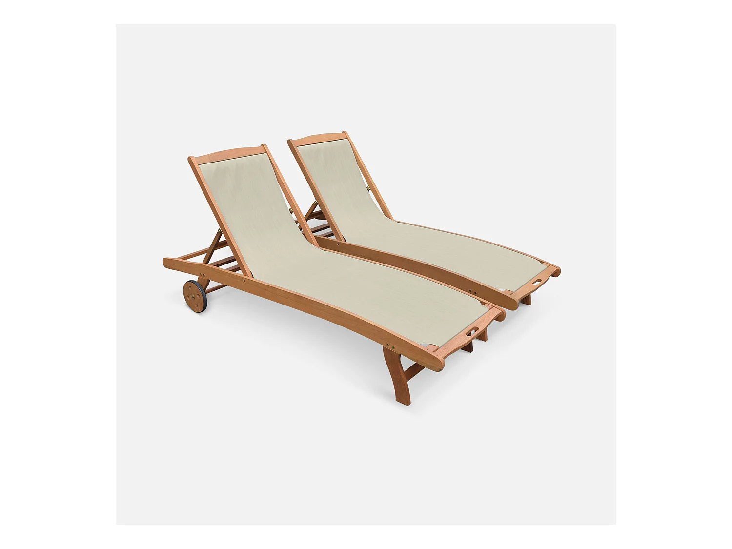 Set di 2 lettini multiposizione in legno con rotelle, grigio bruno