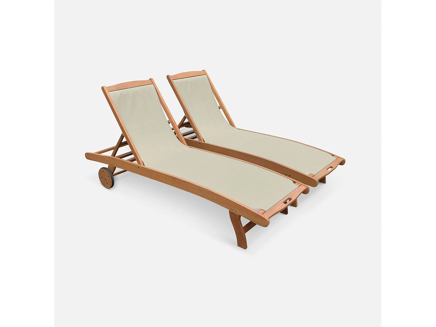 Set di 2 lettini multiposizione in legno con rotelle, grigio bruno