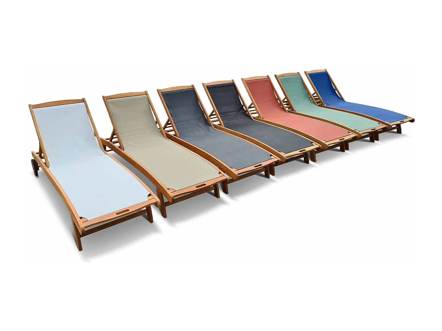 Set di 2 lettini multiposizione in legno con rotelle, grigio bruno