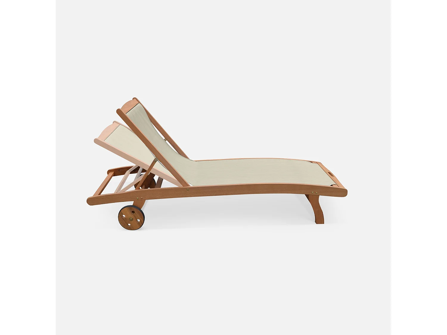 Set 2 lettini prendisole in legno multiposizione con ruote, grigio