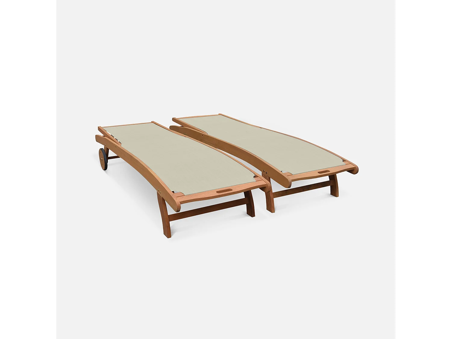 Set 2 lettini prendisole in legno multiposizione con ruote, grigio