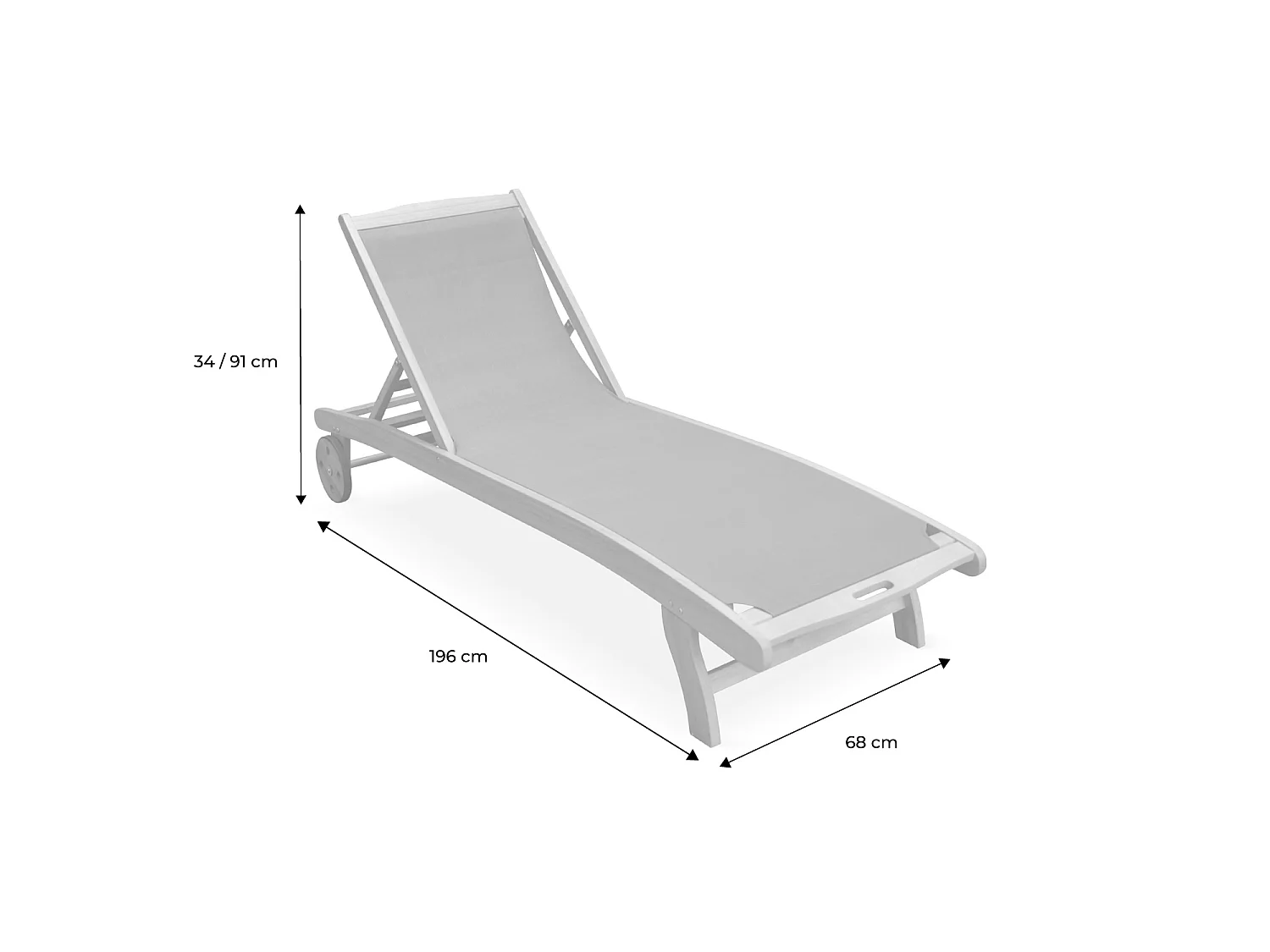 Set 2 lettini prendisole in legno multiposizione con ruote, grigio