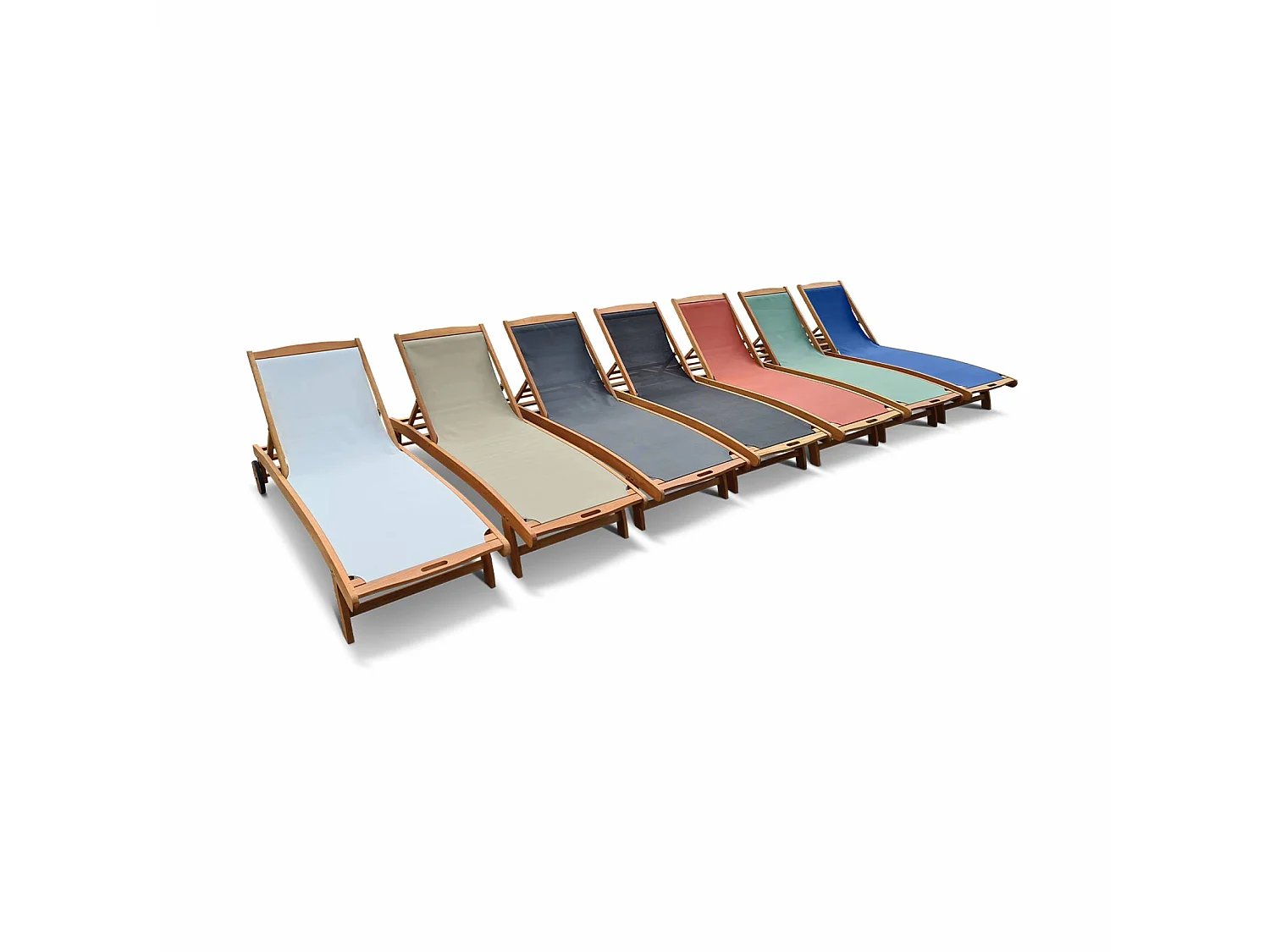 Set 2 lettini prendisole in legno multiposizione con ruote, grigio