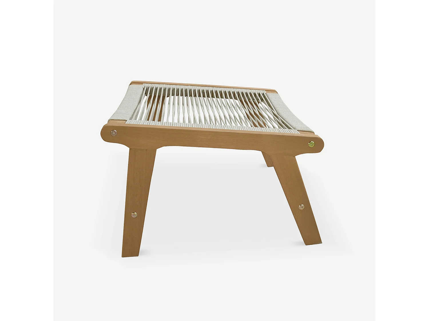 Poltrona relax in legno e corda con poggiapiedi, beige