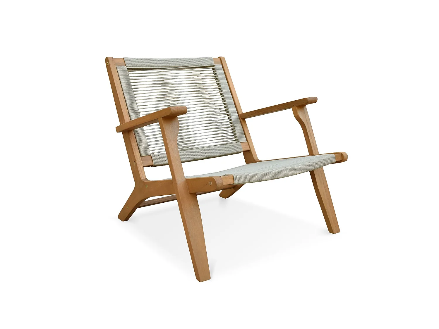 Poltrona relax in legno e corda con poggiapiedi, beige