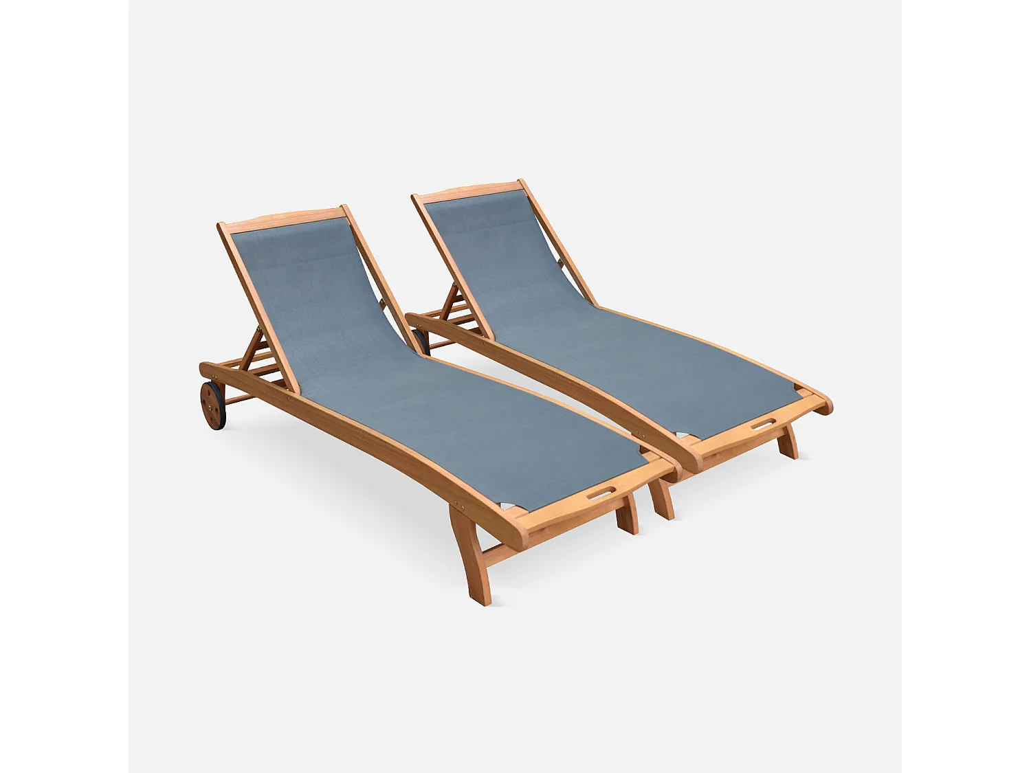 Set di 2 lettini multiposizione in legno con rotelle, antracite