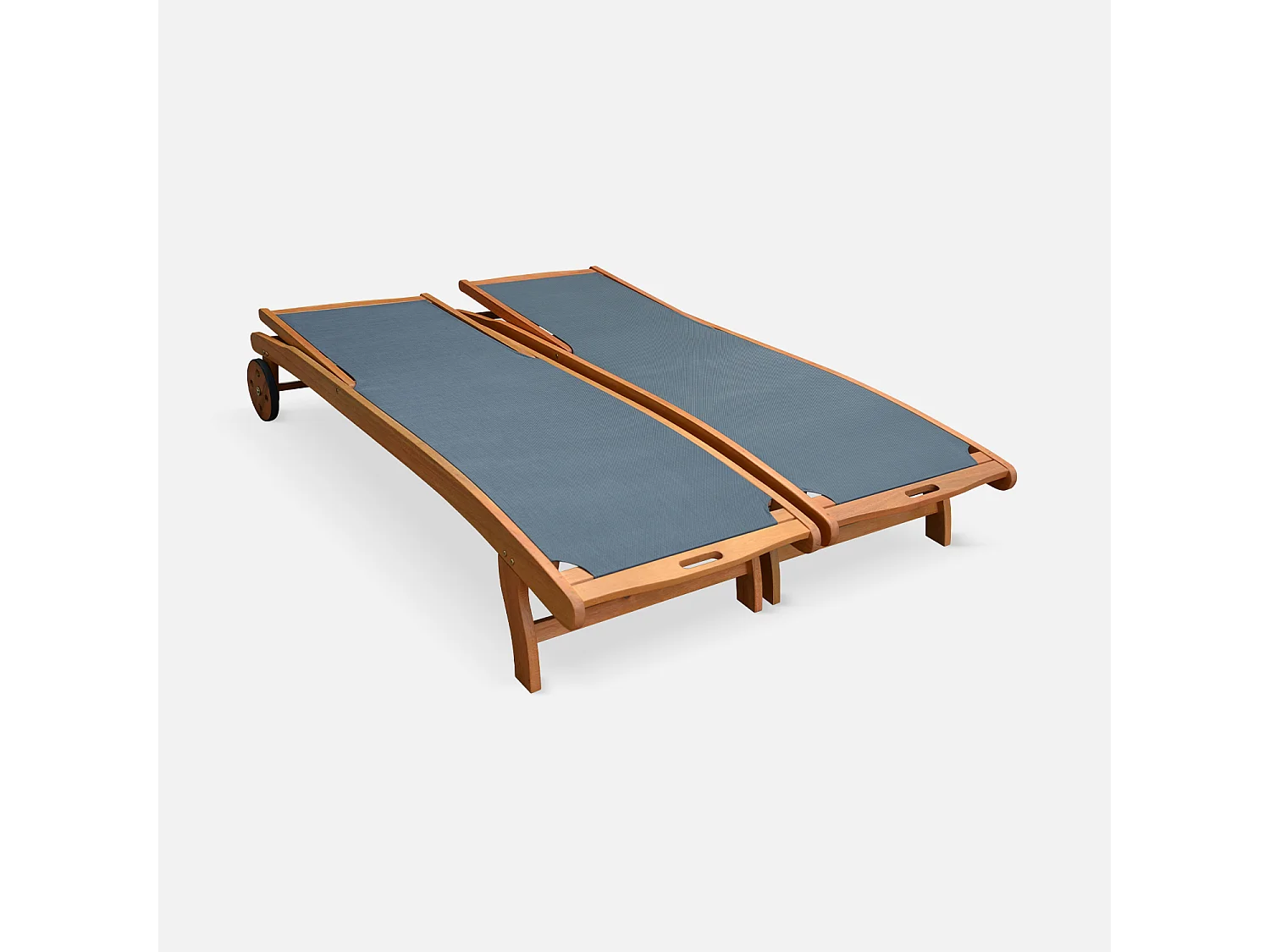 Set di 2 lettini multiposizione in legno con rotelle, antracite