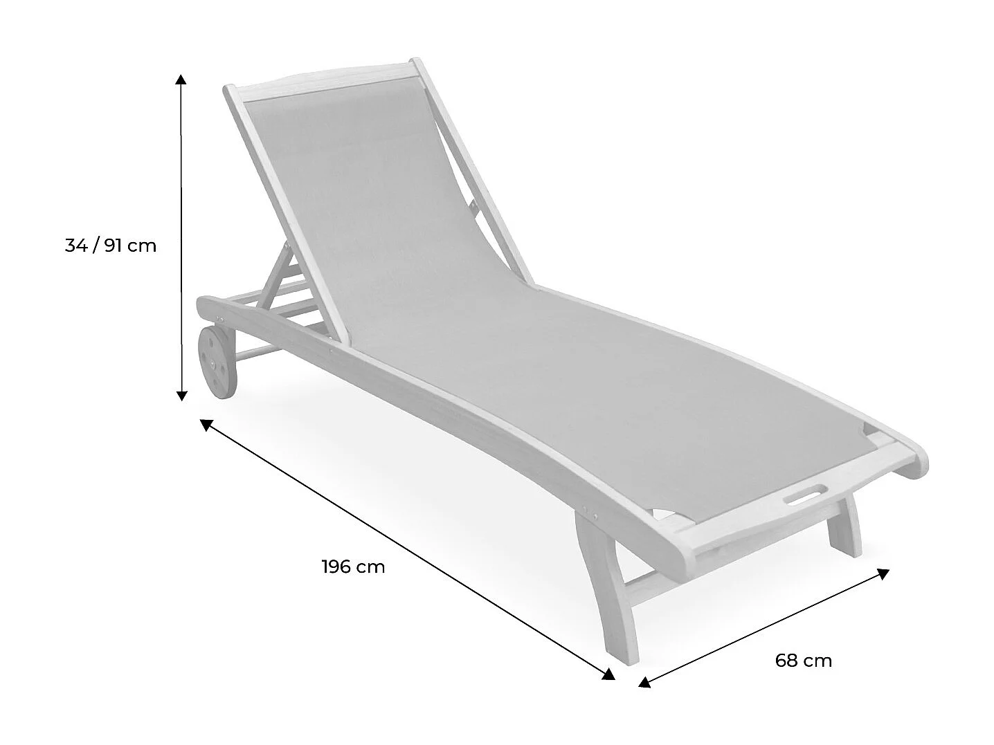 Set di 2 lettini multiposizione in legno con rotelle, antracite