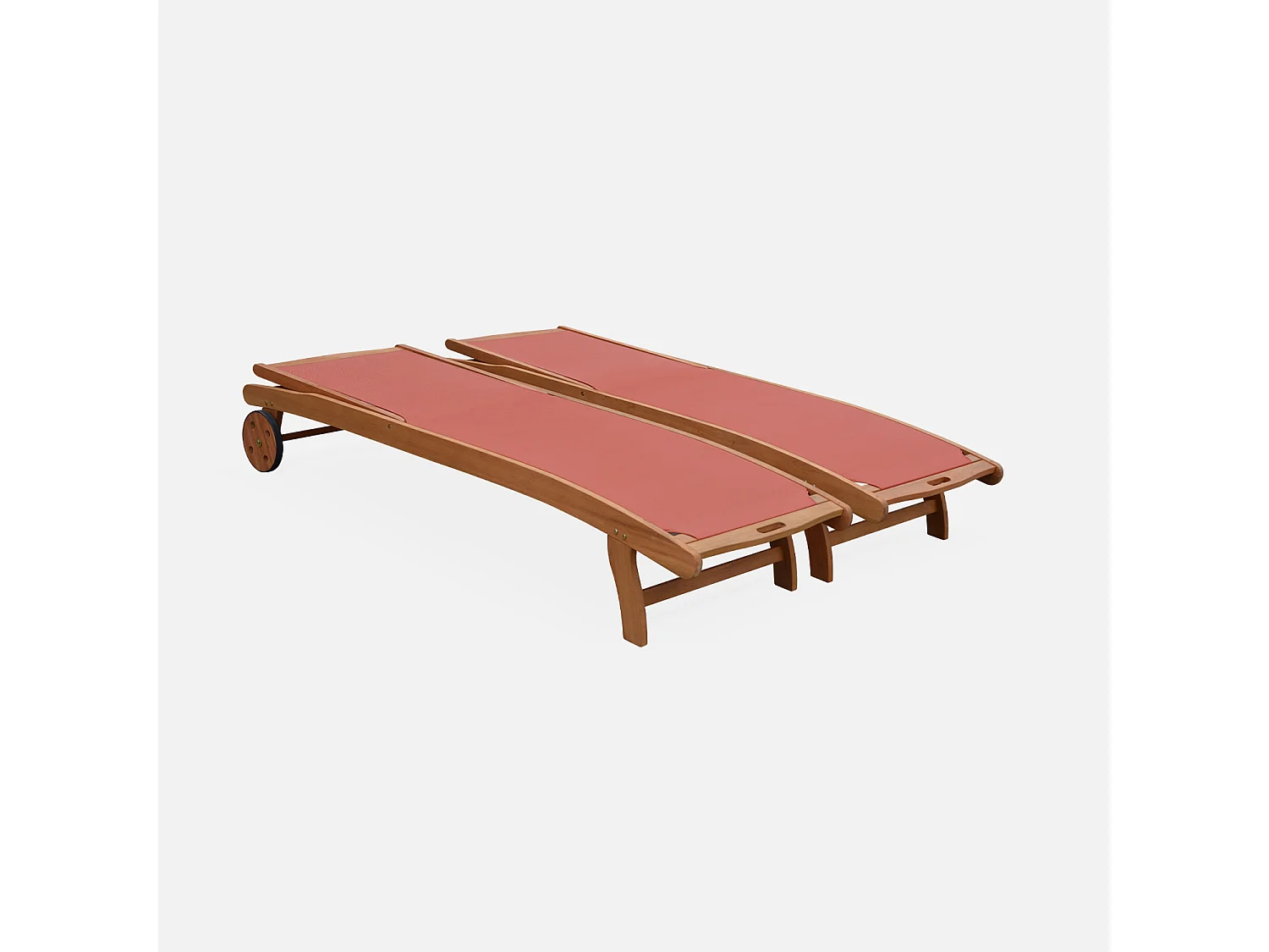 Tumbona de madera multiposición con ruedas, set de 2 terracotta