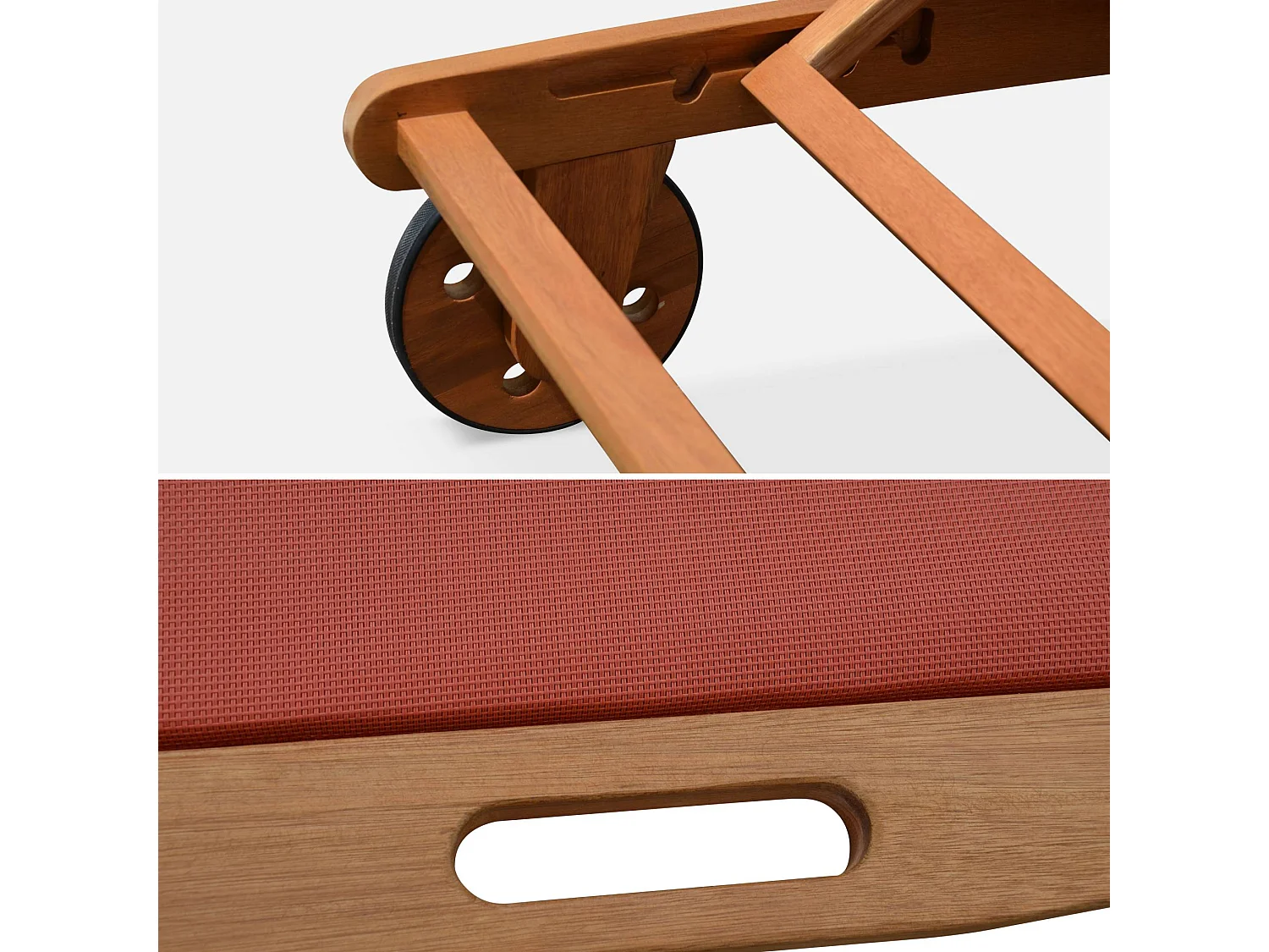 Tumbona de madera multiposición con ruedas, set de 2 terracotta