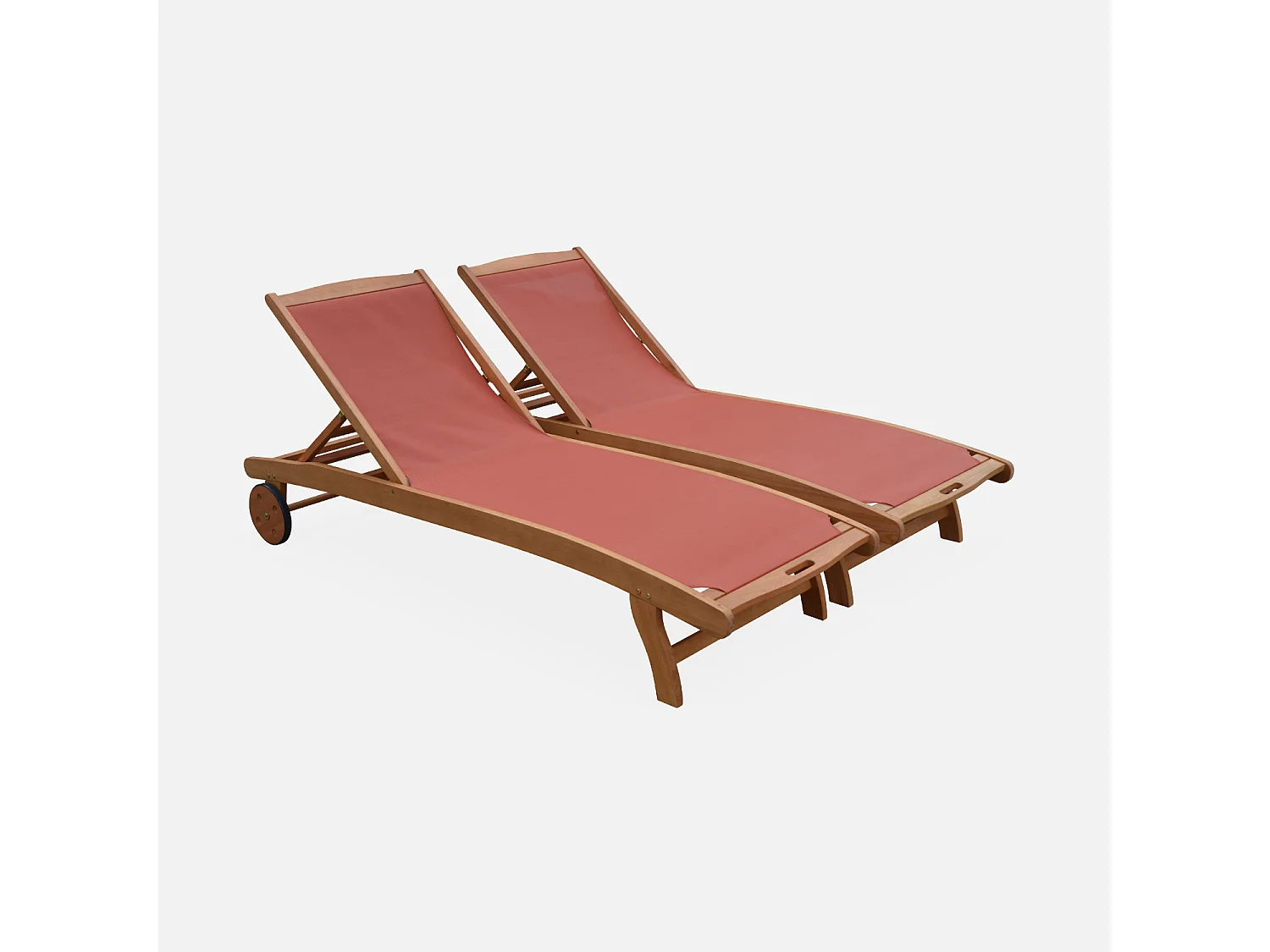 Set di 2 lettini multiposizione in legno con rotelle, terracotta