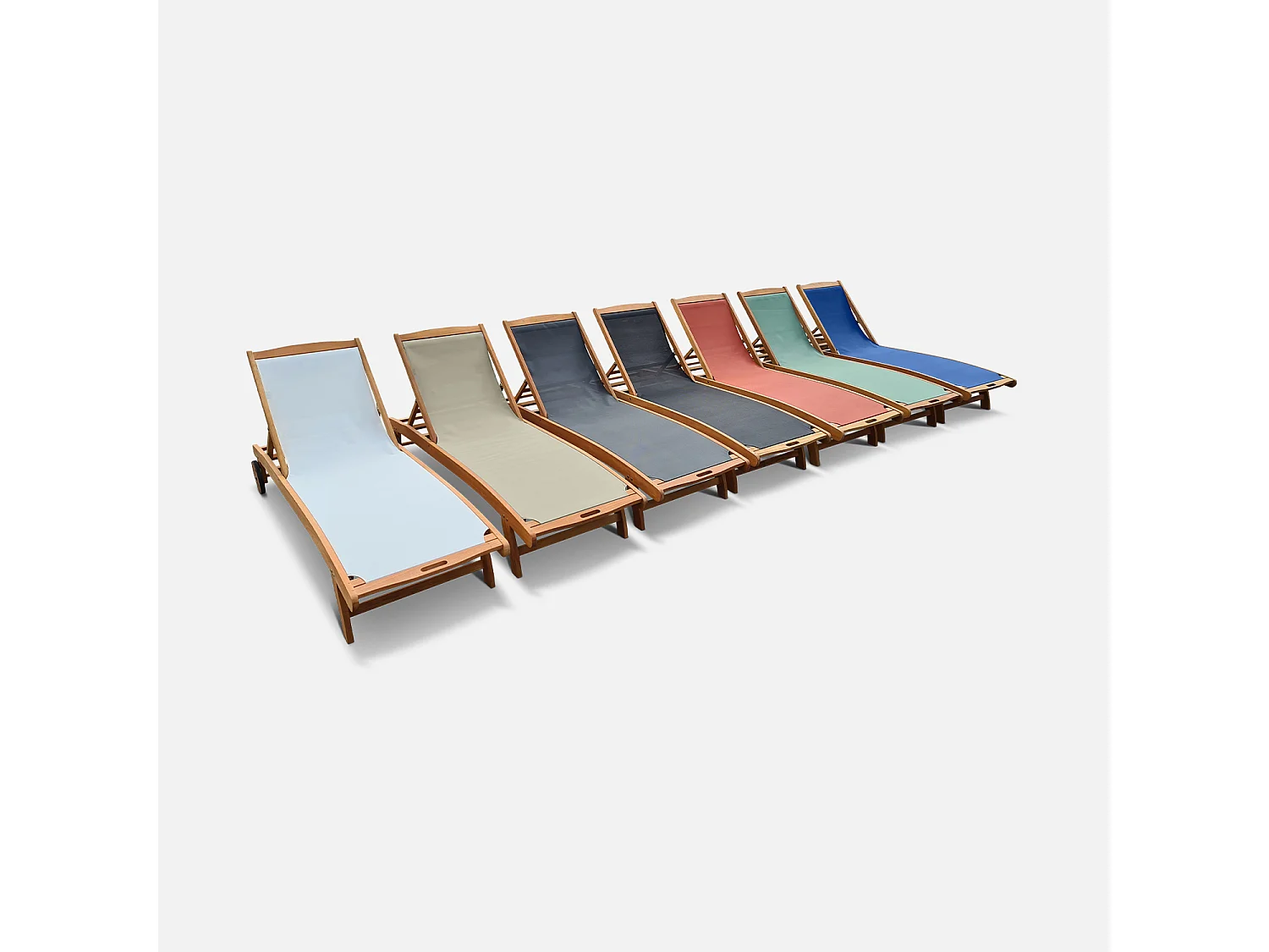 Set di 2 lettini multiposizione in legno con rotelle, terracotta