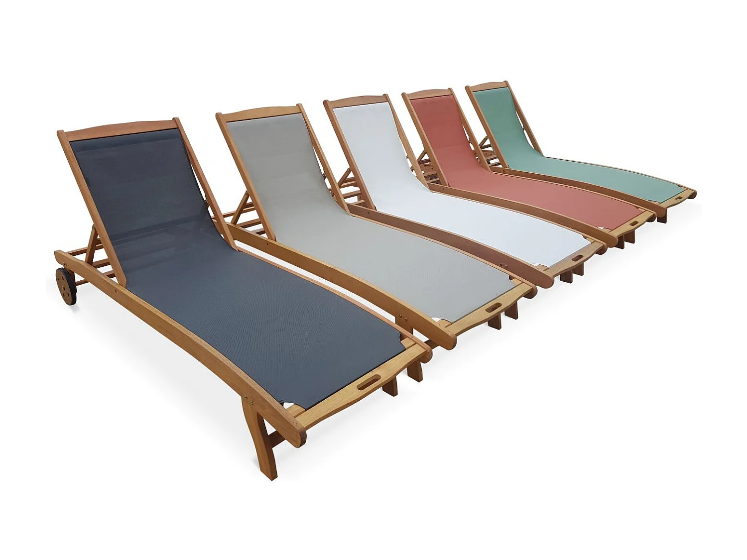 Set di 2 lettini multiposizione in legno con rotelle, terracotta