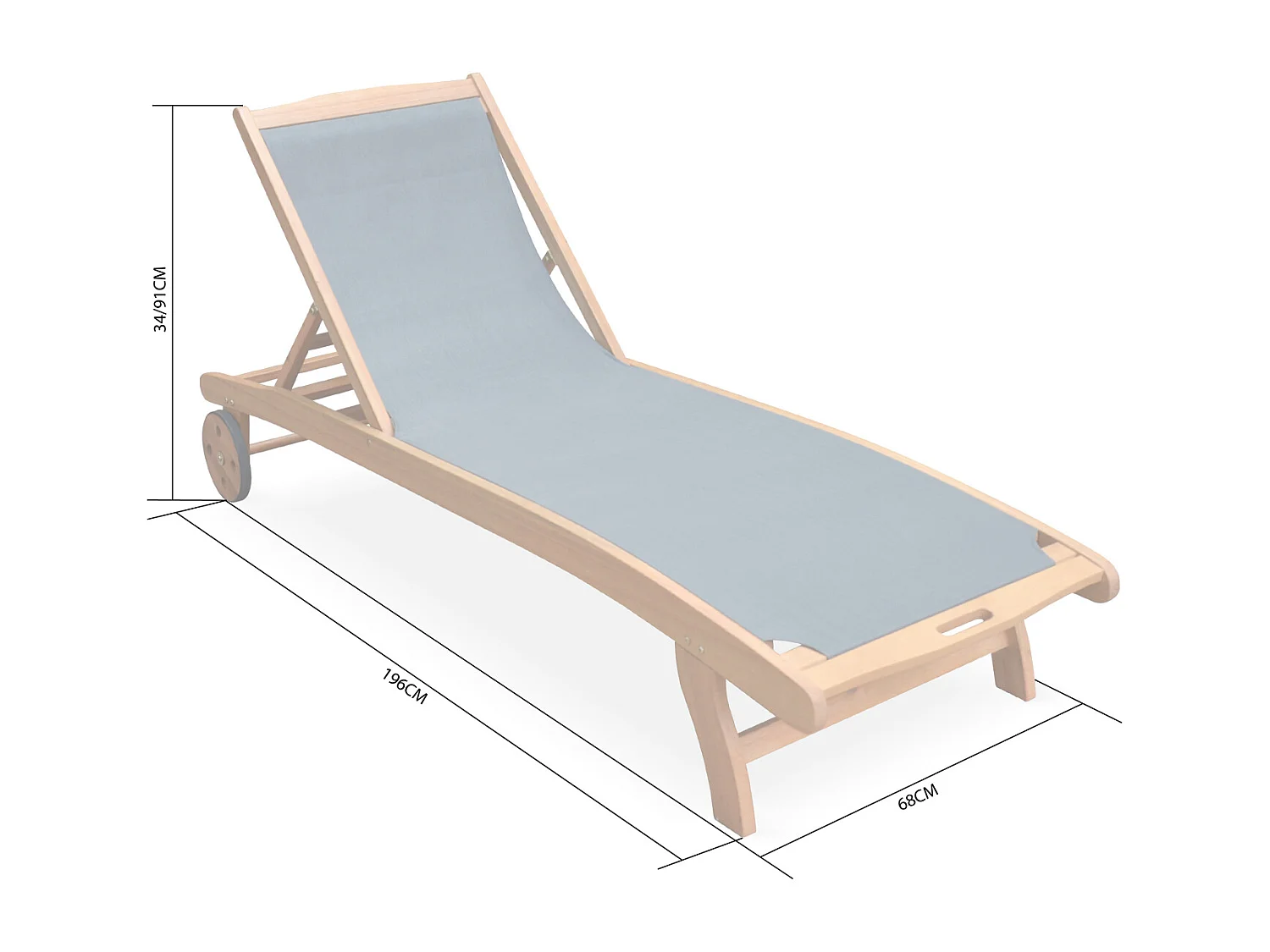 Set di 2 lettini multiposizione in legno con rotelle, terracotta