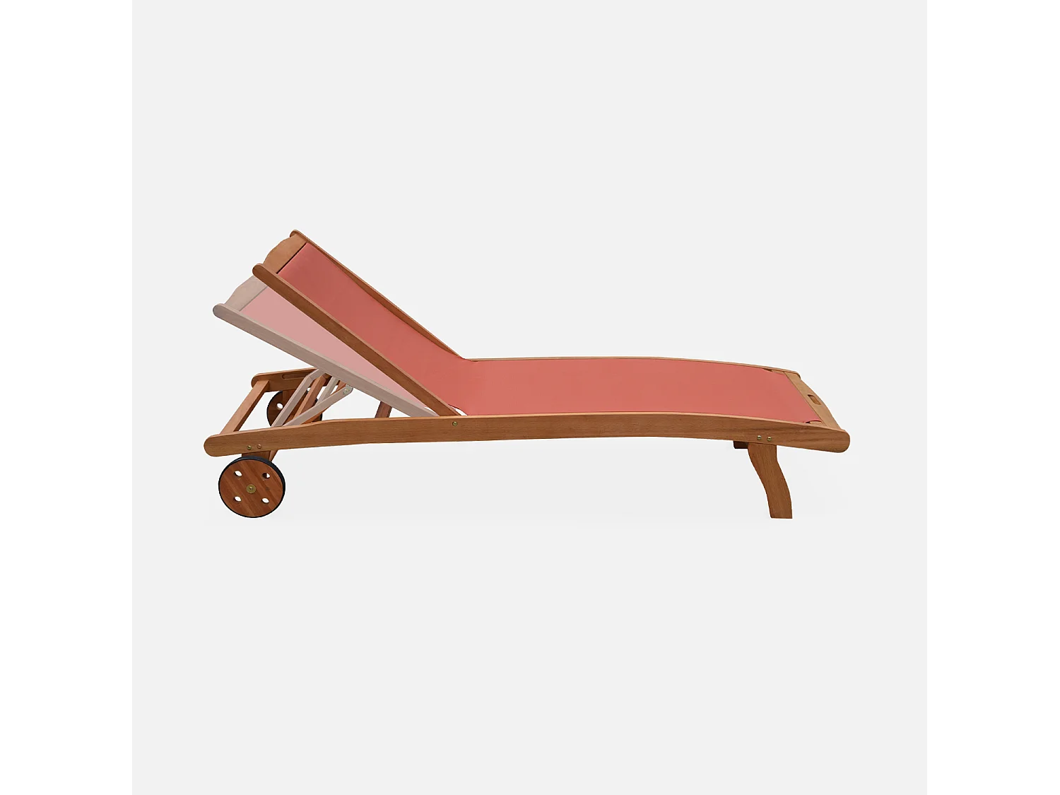 Bains de soleil en bois - Marbella Terra cotta - 2 transats en bois d'Eucalyptus huilé et textilène terra cotta