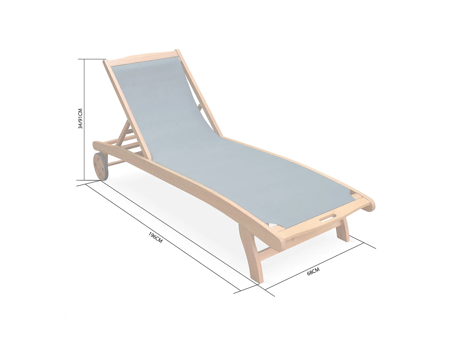 Set 2 lettini prendisole in legno multiposizione con ruote Terracotta - 196x68x91 cm