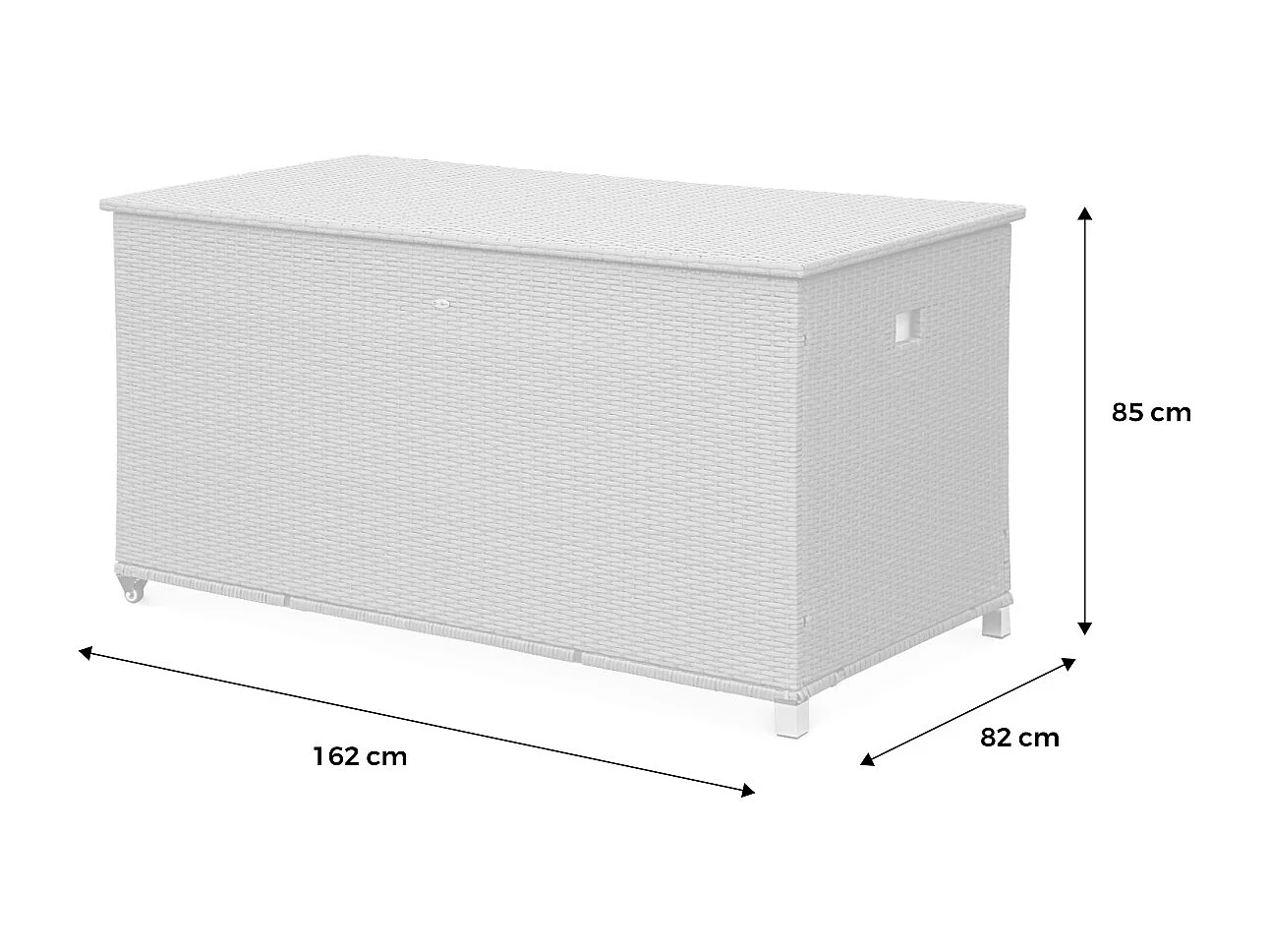 Coffre de jardin en résine tressée naturelle - Cassapanca  - 790L. vérins. roulettes. poignée et housse intérieure beige. rangement coussins 162x82cm