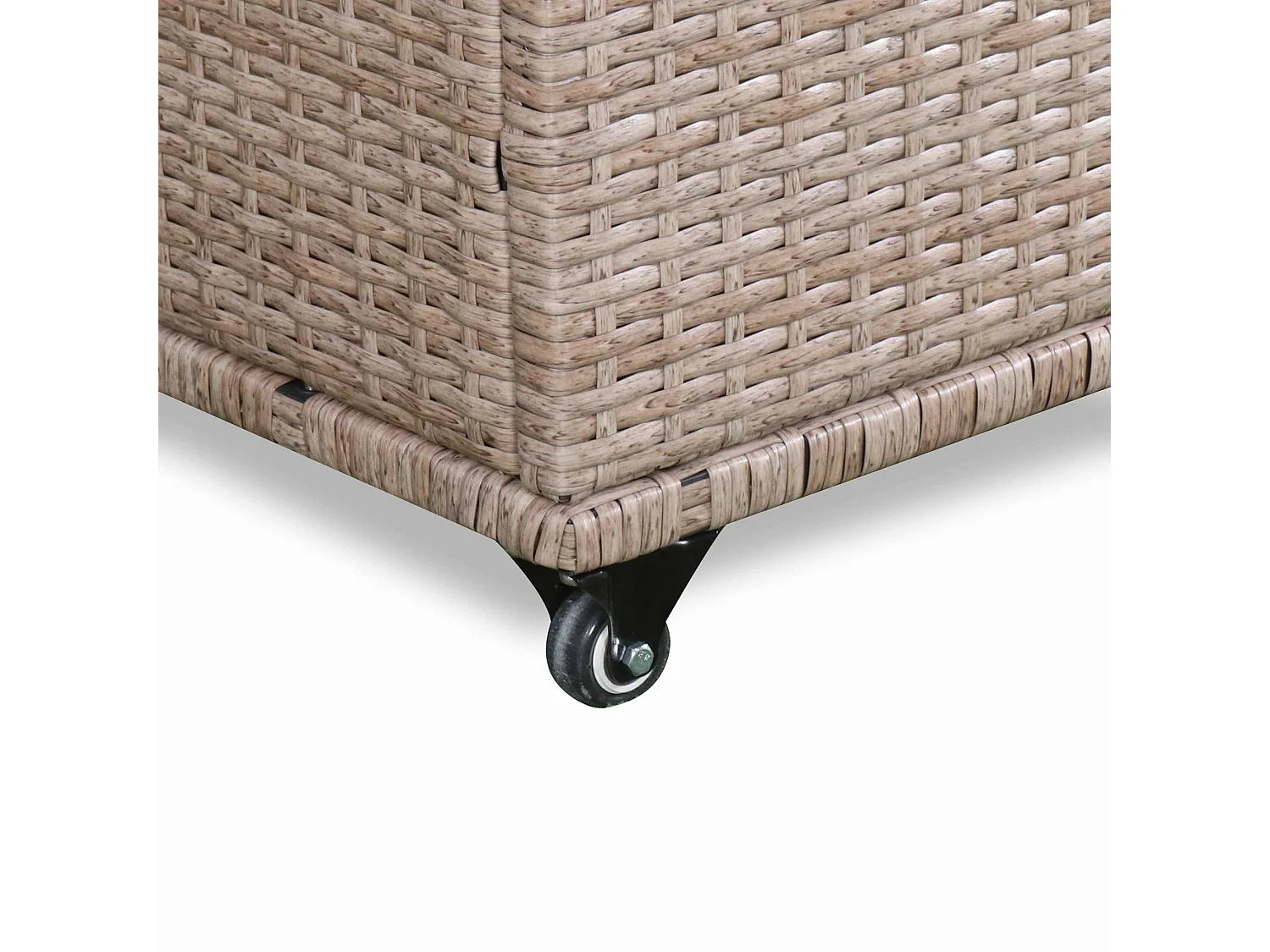 BAULE DA GIARDINO IN RESINA INTRECCIATA CON ROTELLE E FODERA INTERNA,