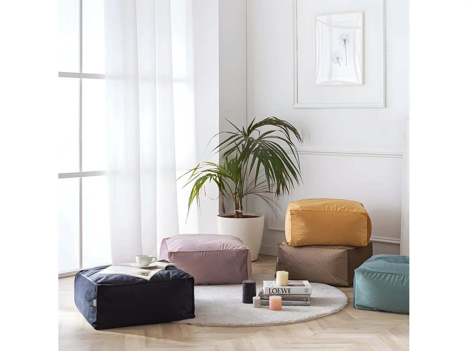 Pouf amovible en velours CORSO 50x50x25 cm vert clair